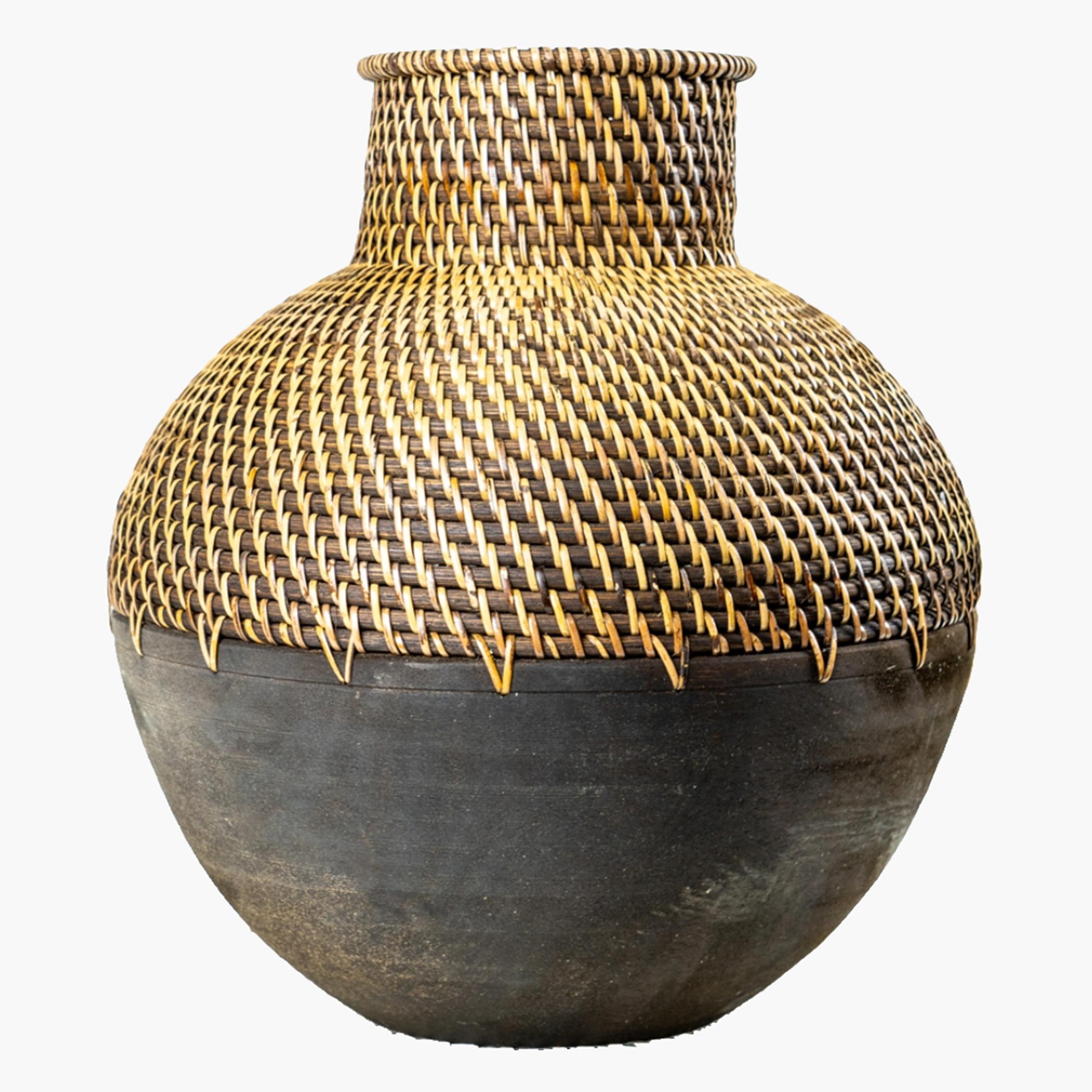 The 8 Senses Living Mauve Wood and Rattan Vase - 35 cm