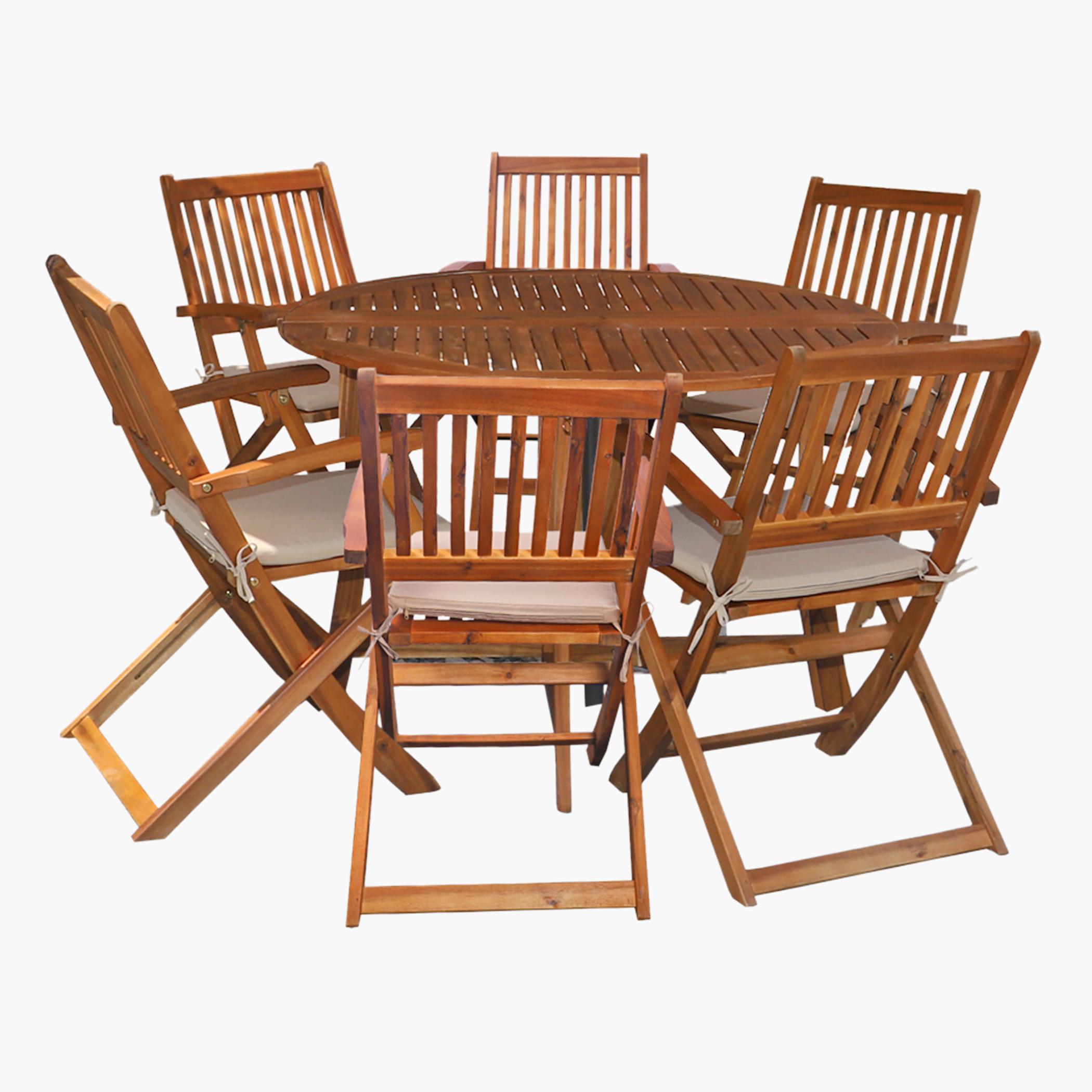 Wooden 6-Seater Outdoor Foldable Dining Set with Umbrella Hole