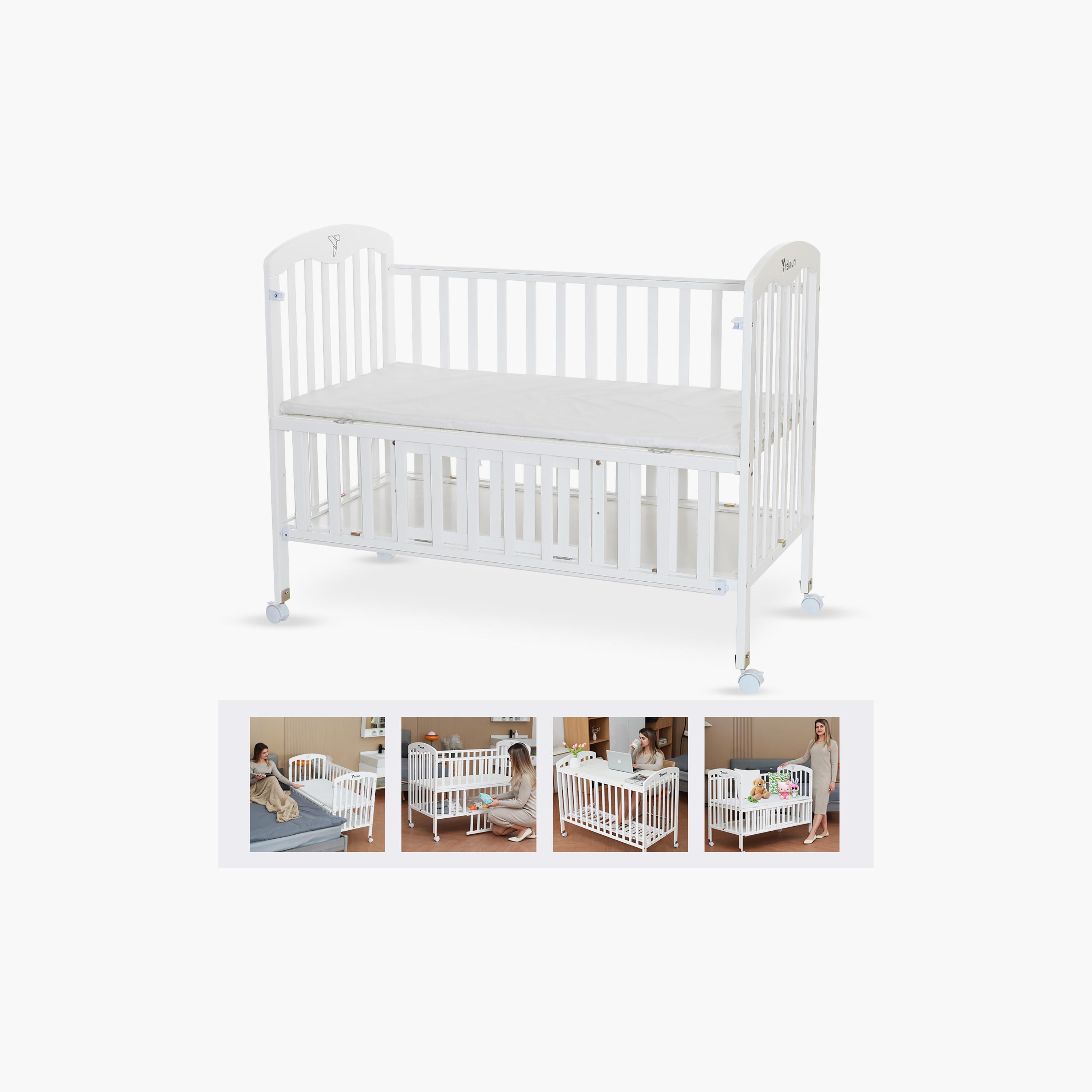 Teknum 4-in-1 Wooden Bed Side with Storage and Adjustable Height, White-baby-nursery-furniture-cribsandbeds-babycribs-image-2