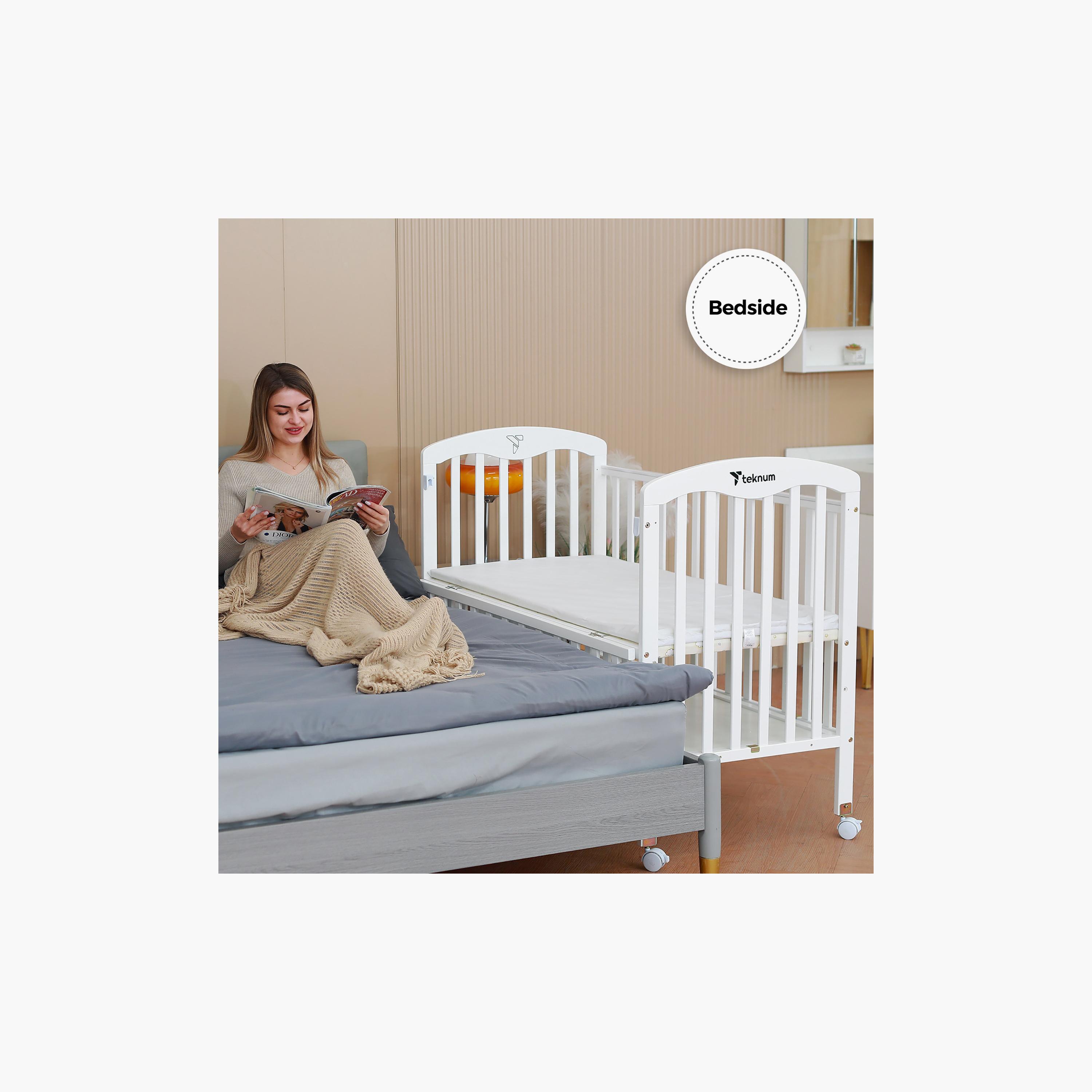 Teknum 4-in-1 Wooden Bed Side with Storage and Adjustable Height, White-baby-nursery-furniture-cribsandbeds-babycribs-image-5