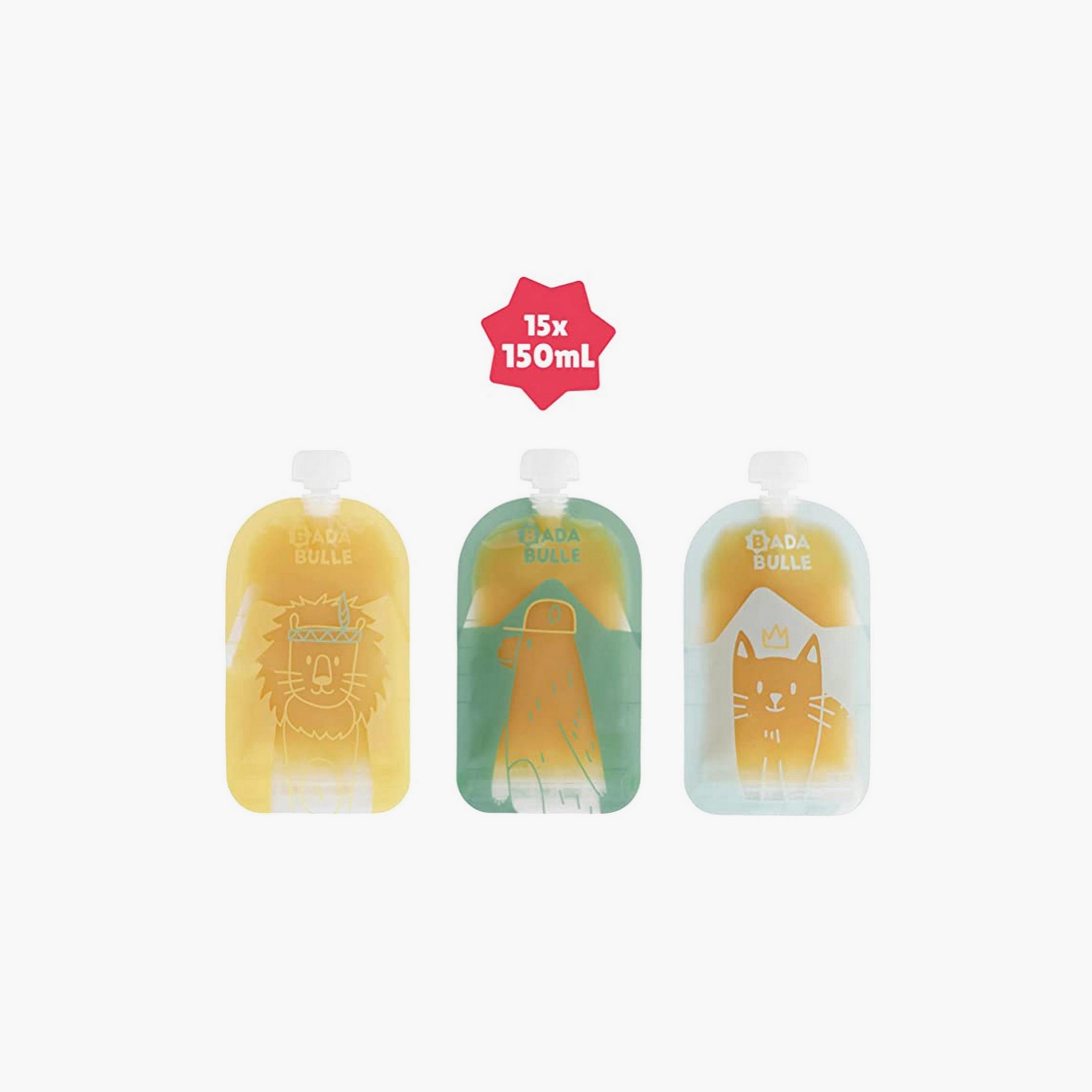 Badabulle 15-Piece Reusable Squeeze Bags, Clear-baby-feeding-accessories-image-1