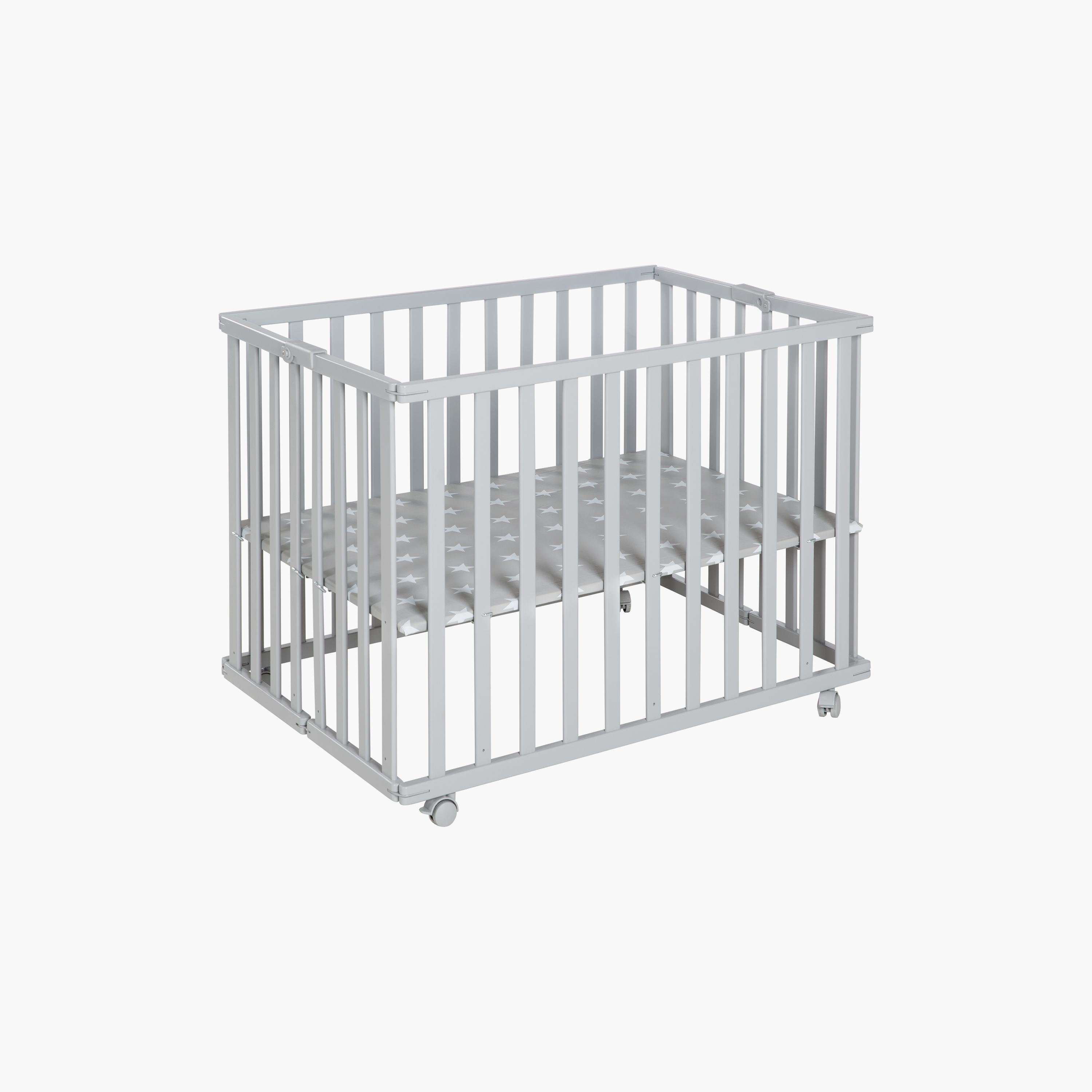 Roba Wooden Foldable Playpen, Taupe-baby-infantactivity-playpensandplaymats-image-1
