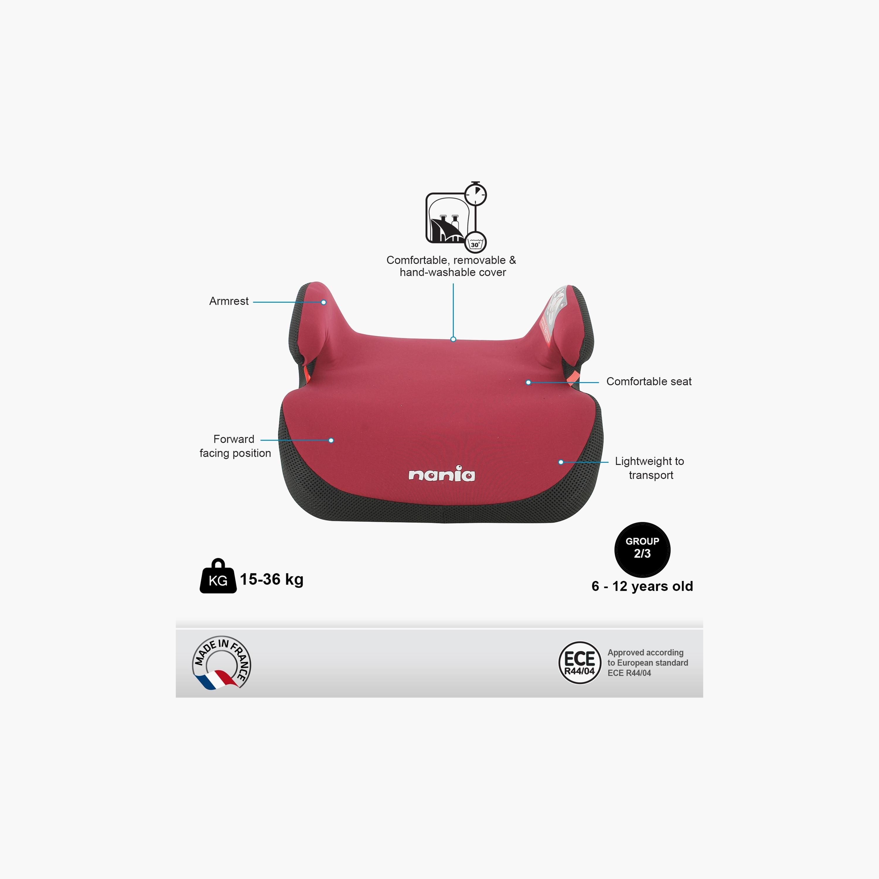 Nania Topo Kid Booster Car Seat For Group 2/3, Bordeau-baby-gear-carseats-image-4