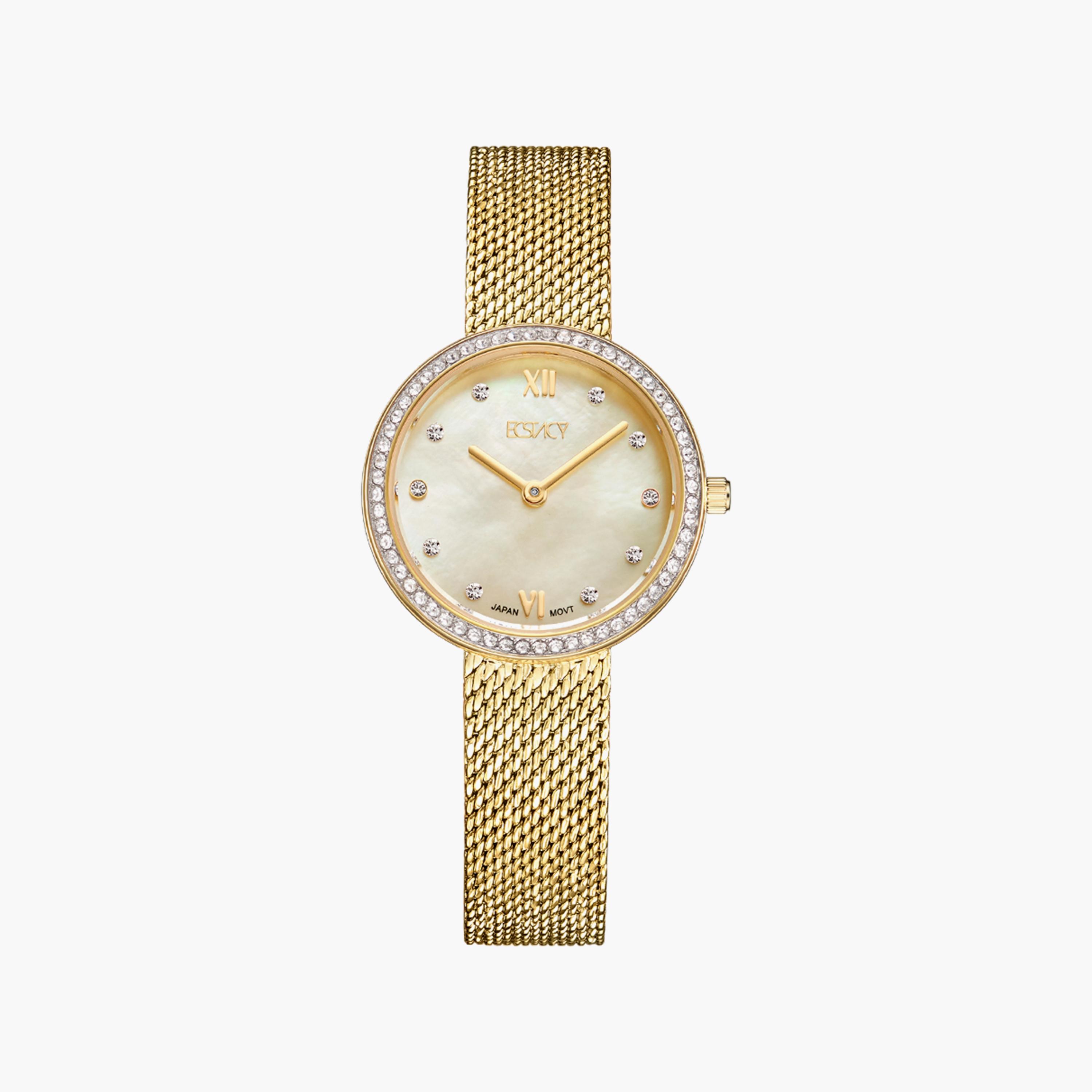 Ecstacy Gold Analog Mesh Strap Watch | E20506-GMGMC-women-watchesandjewellery-watches-image-1