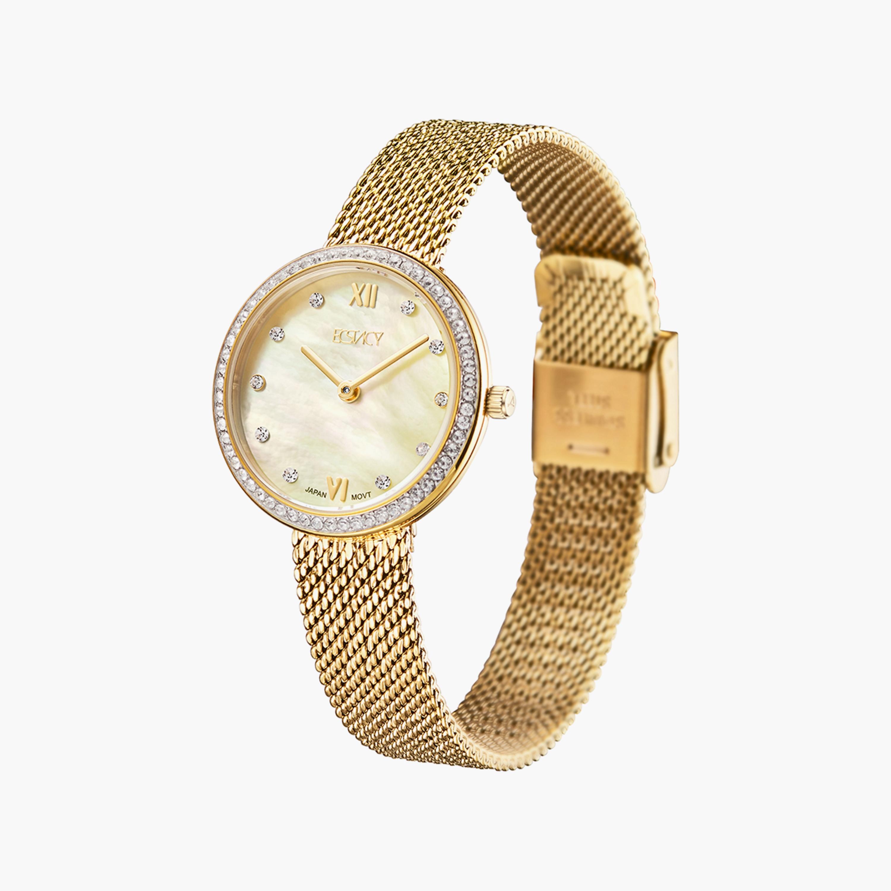 Ecstacy Gold Analog Mesh Strap Watch | E20506-GMGMC-women-watchesandjewellery-watches-image-2