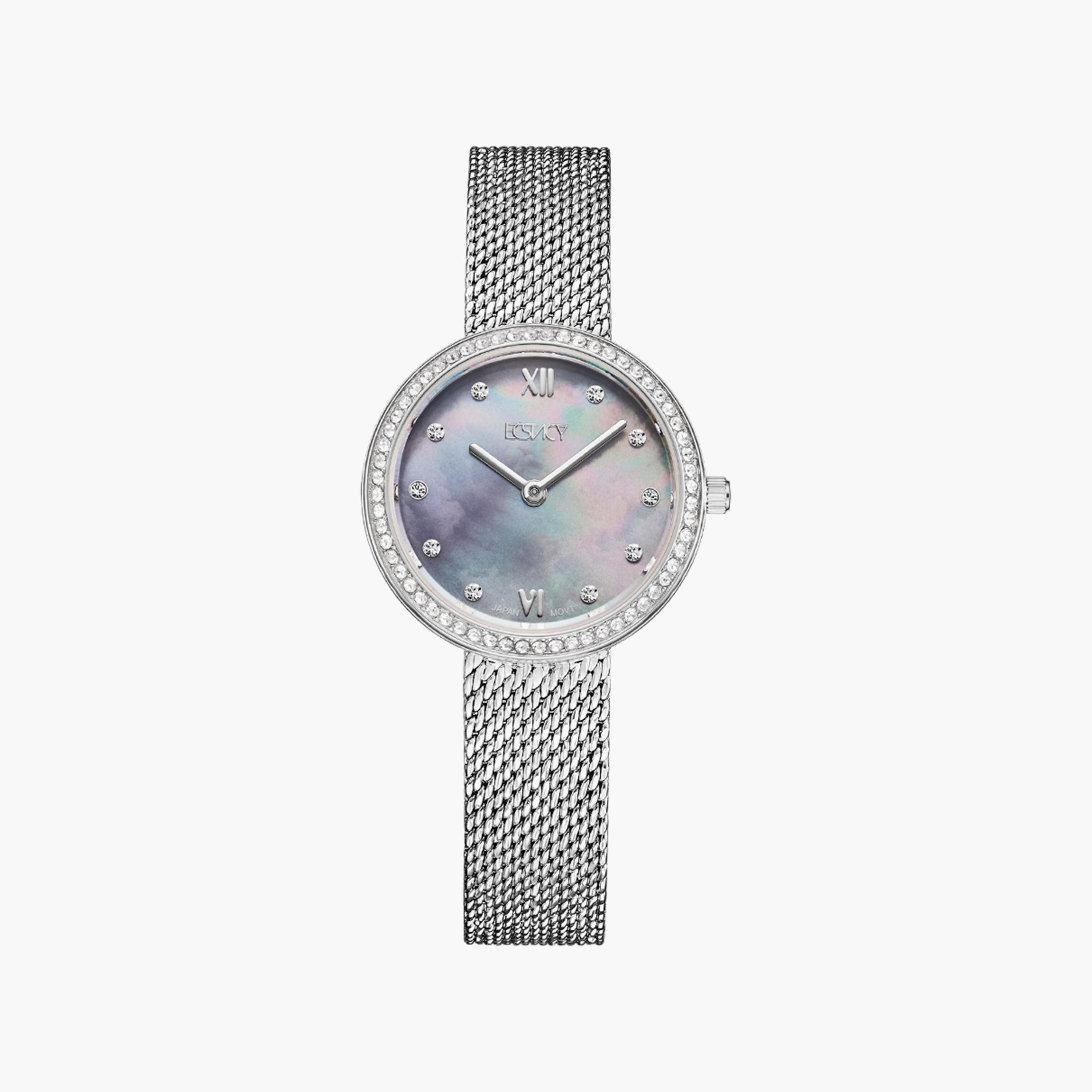 Ecstacy Silver Analog Mesh Strap Watch | E20506-SMSMB-women-watchesandjewellery-watches-image-1