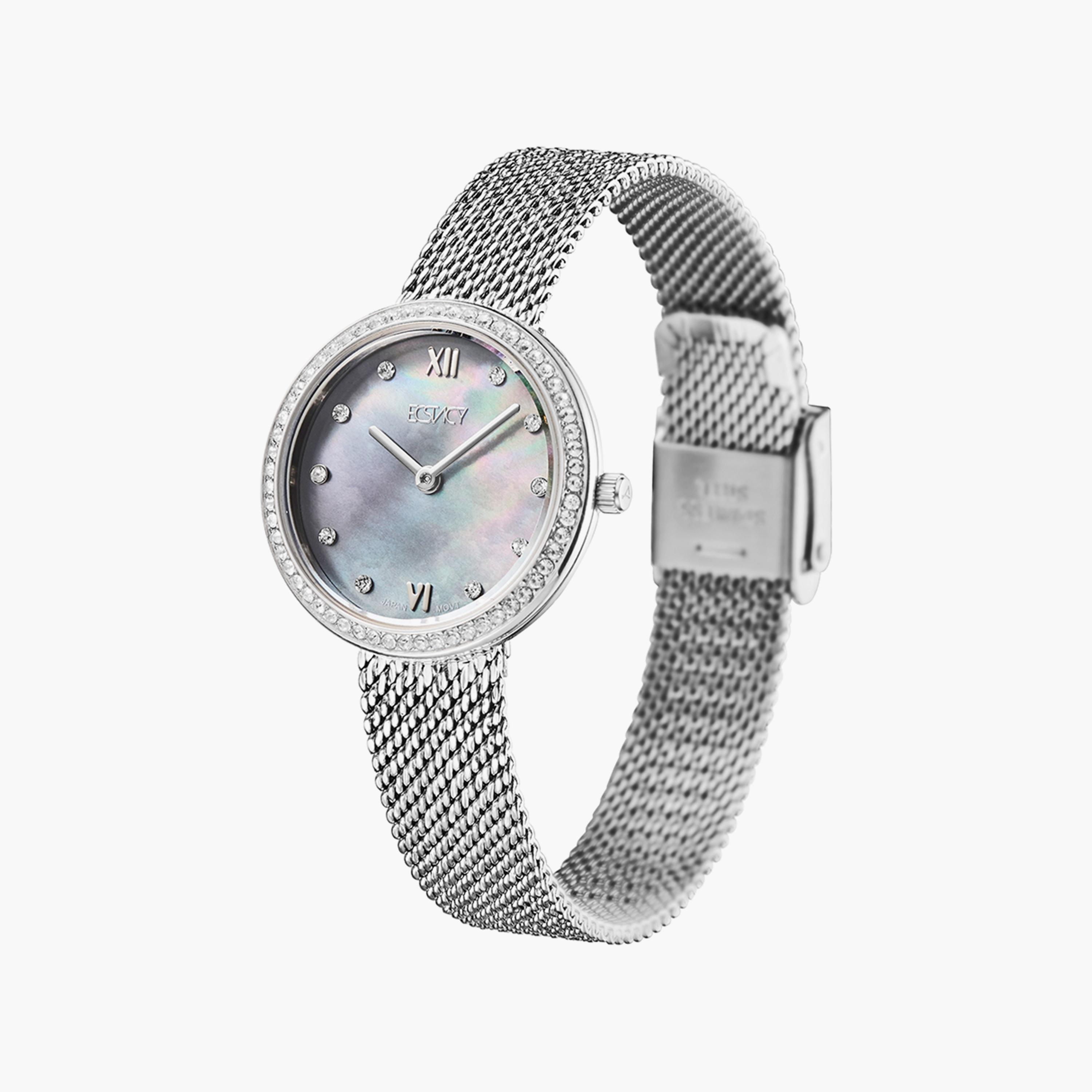 Ecstacy Silver Analog Mesh Strap Watch | E20506-SMSMB-women-watchesandjewellery-watches-image-2