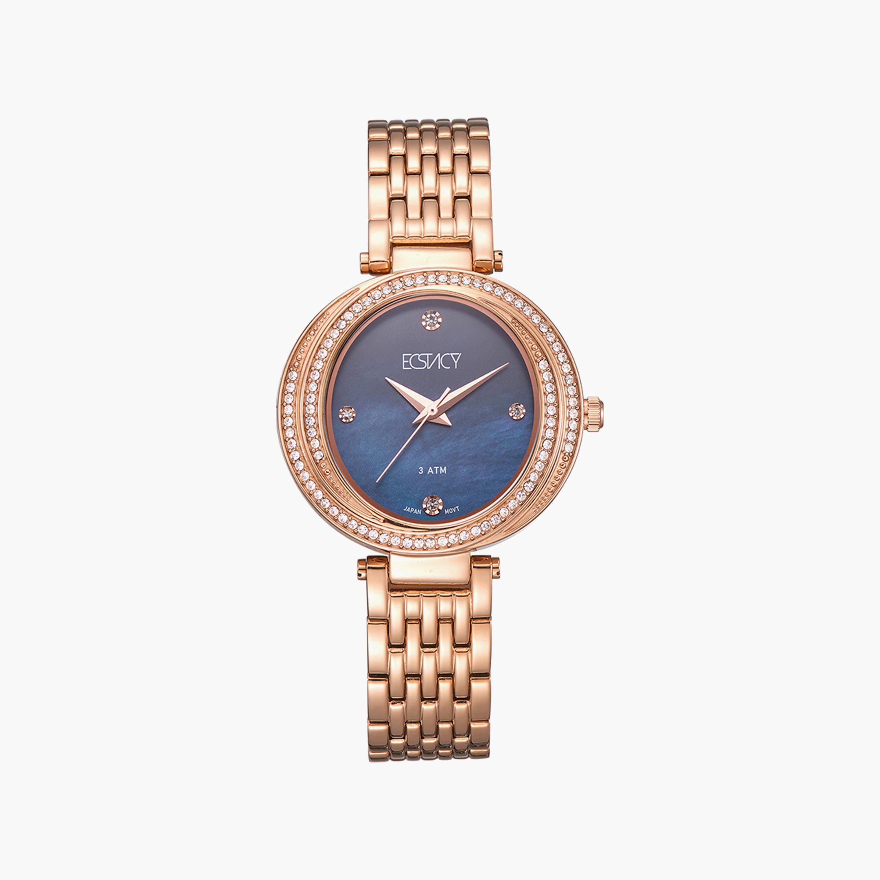 ساعة اكستاسي للنساء من الذهب الوردي انالوج بسوار ستانلس ستيل | E8513-RBKML-women-watchesandjewellery-watches-image-1