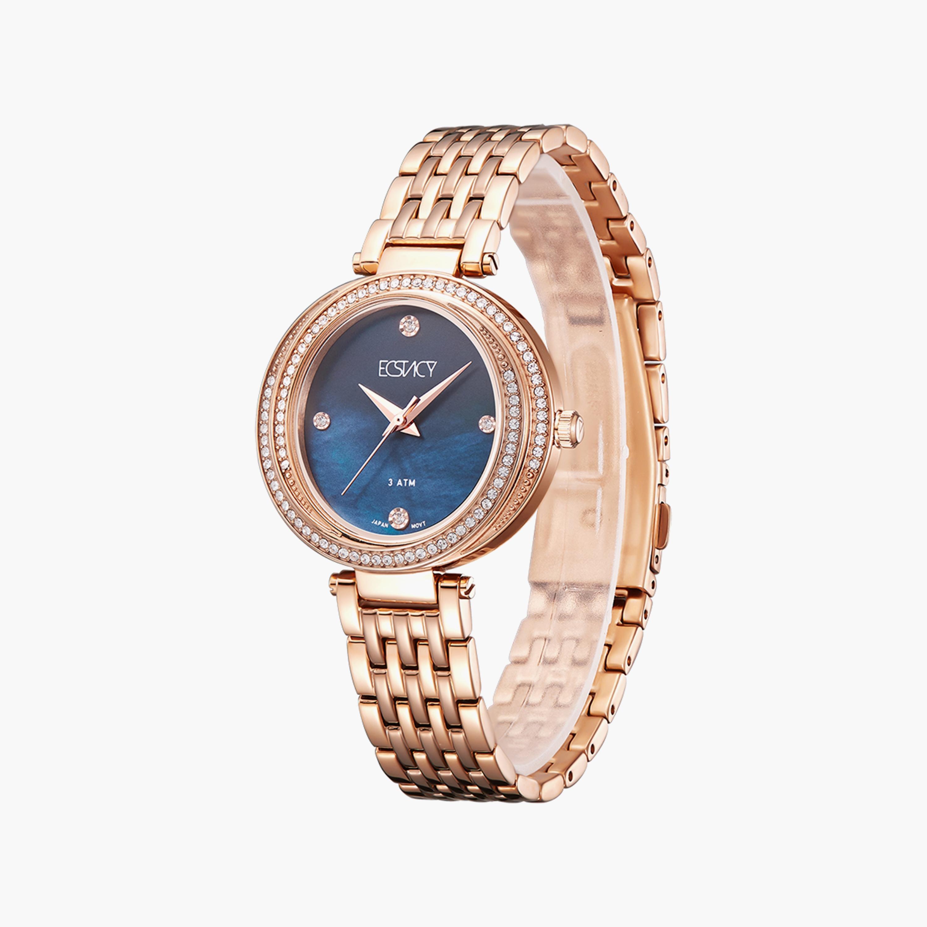 ساعة اكستاسي للنساء من الذهب الوردي انالوج بسوار ستانلس ستيل | E8513-RBKML-women-watchesandjewellery-watches-image-2