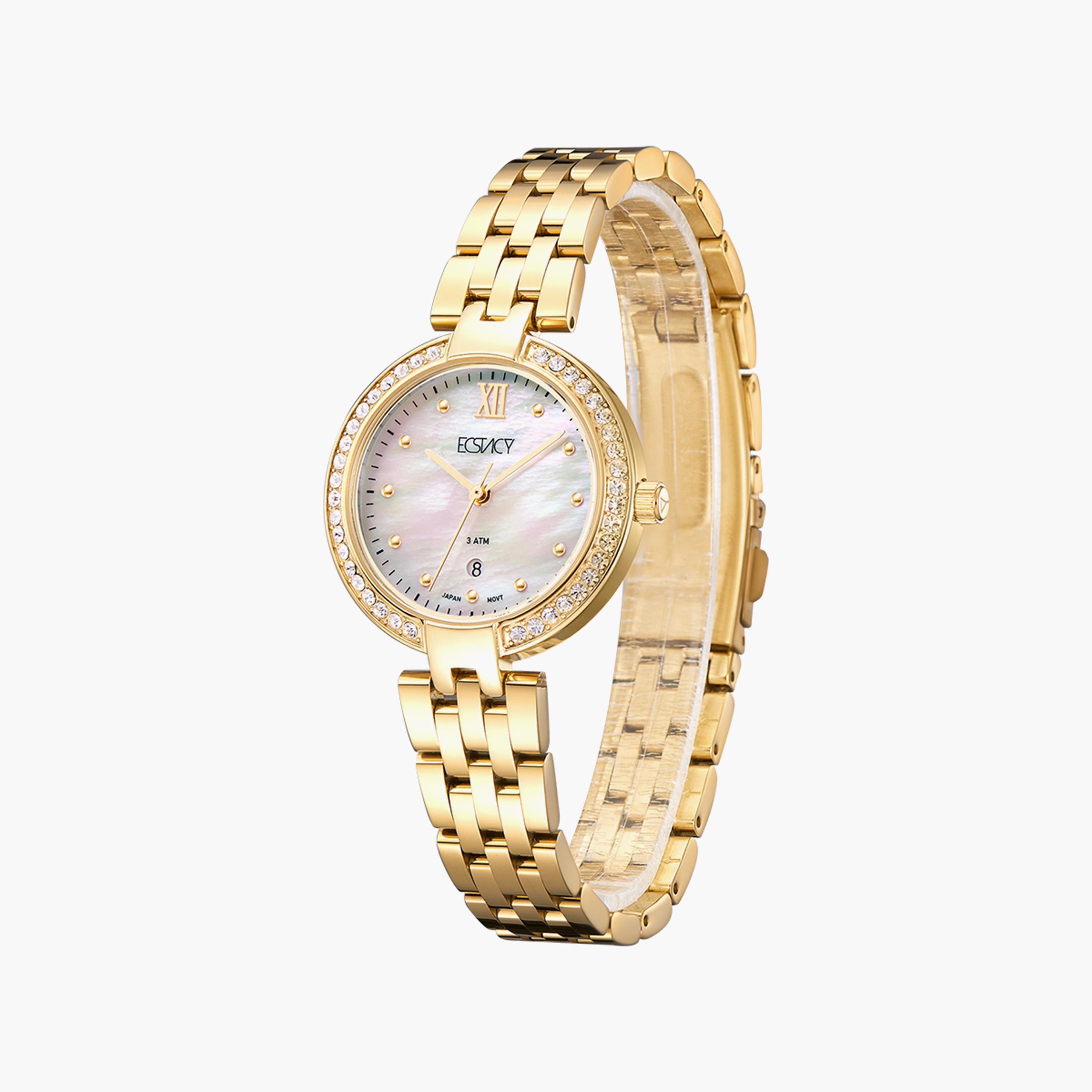 ساعة اكستاسي ذهبية انالوج بسوار ستانلس ستيل | E8516-GBGM-women-watchesandjewellery-watches-image-2