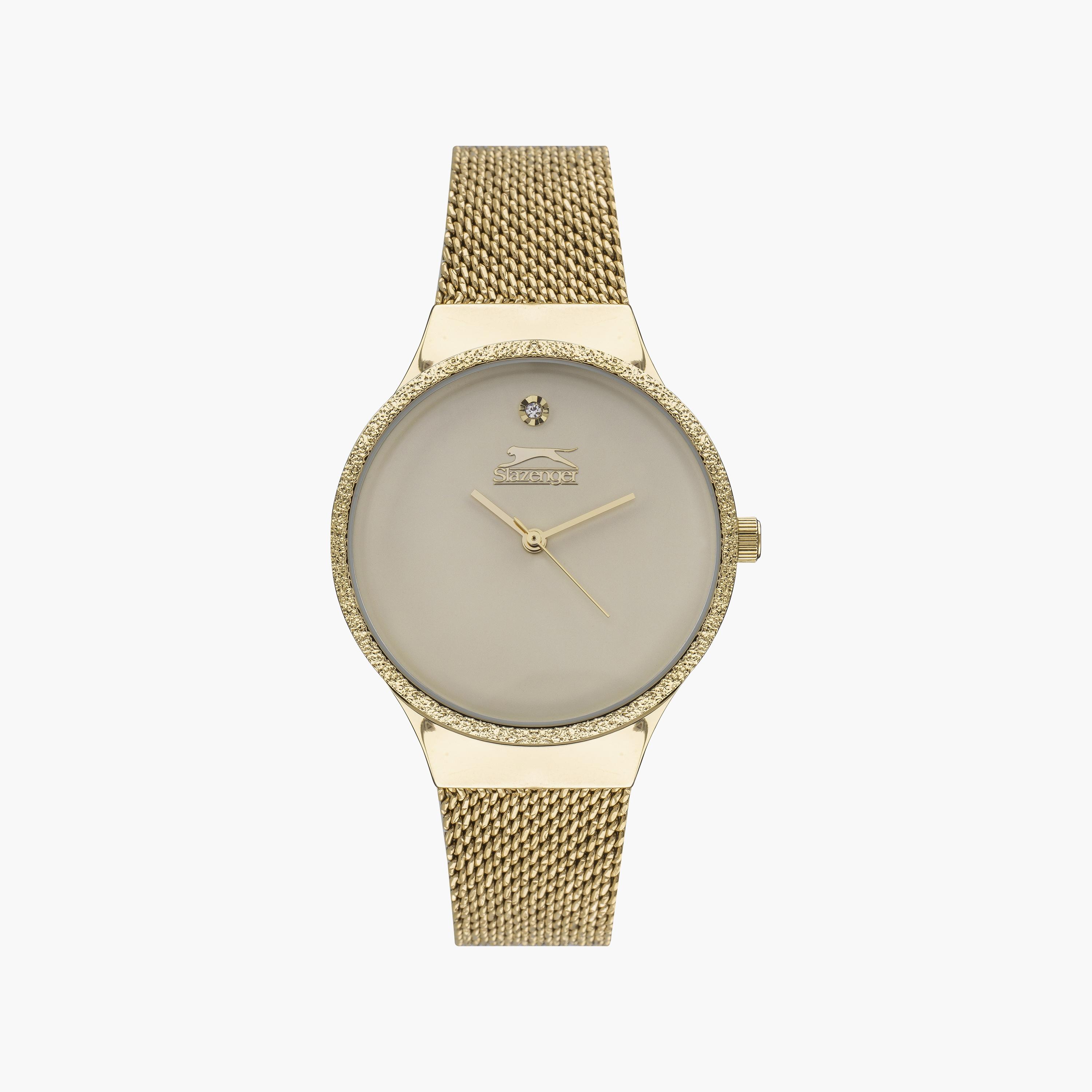 Slazenger Women's Gold Analog Mesh Strap Watch | SL.9.2015.3.03-women-watchesandjewellery-watches-image-1
