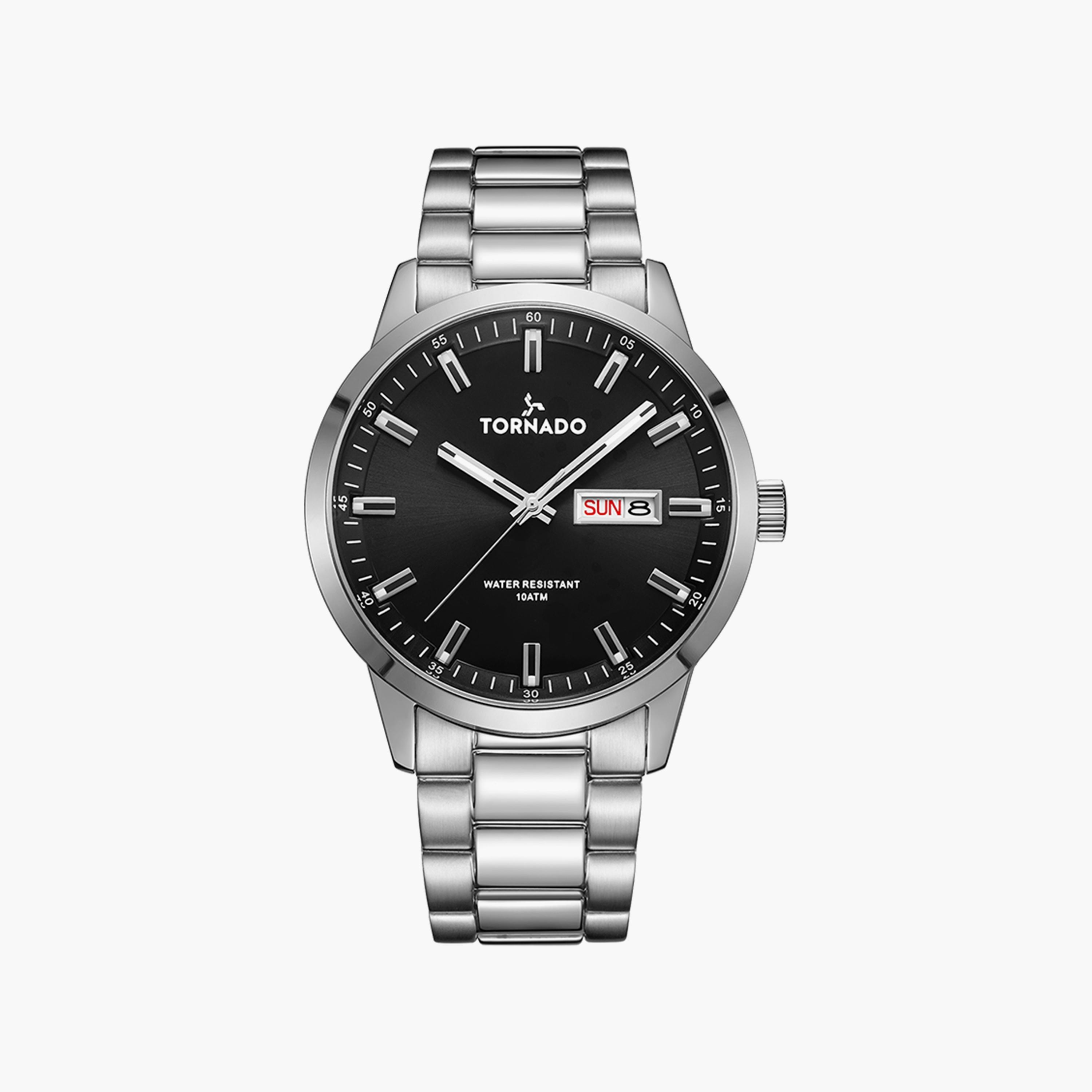 ساعة تورنادو للرجال بسوار من الستانلس ستيل باللون الفضي | T23001-SBSB-men-watchesandjewellery-watches-image-1