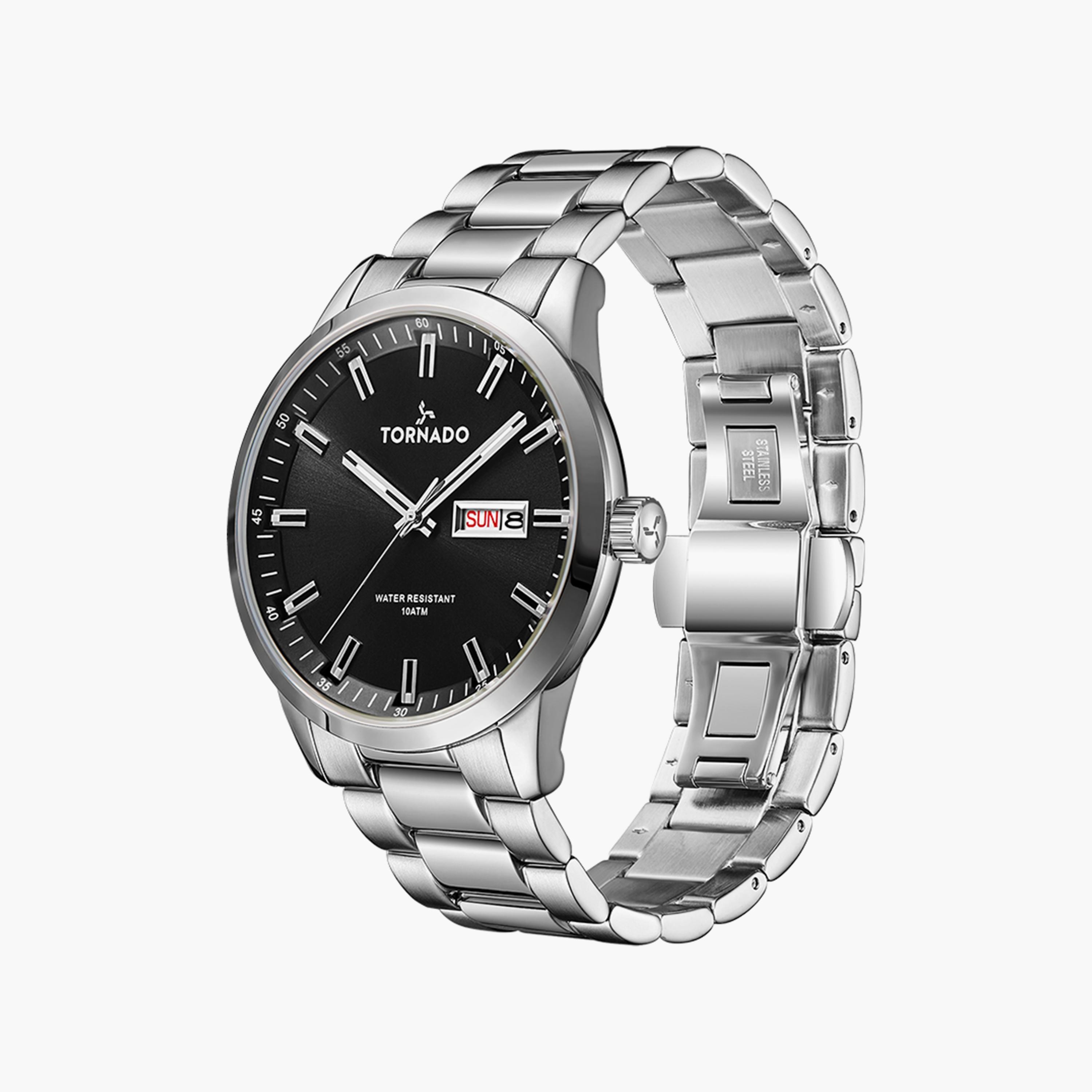 ساعة تورنادو للرجال بسوار من الستانلس ستيل باللون الفضي | T23001-SBSB-men-watchesandjewellery-watches-image-2