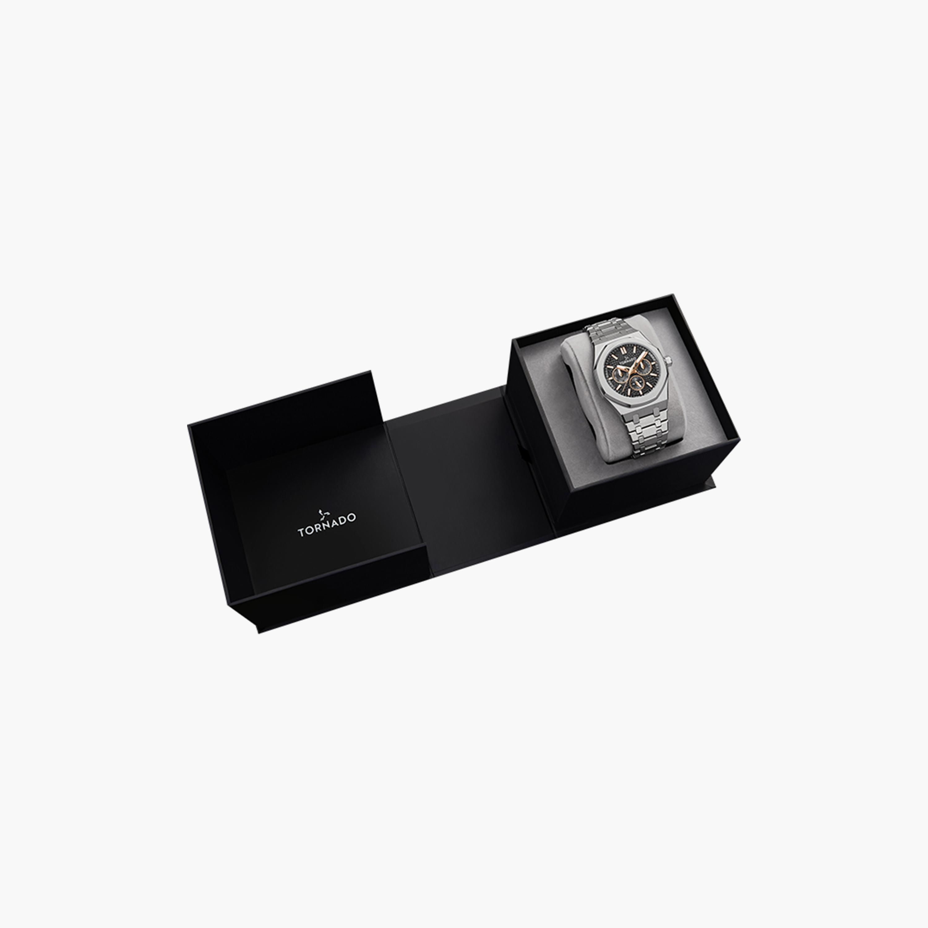 ساعة تورنادو للرجال فضية متعددة الوظائف بسوار ستانلس ستيل | T23104-SBSBK-men-watchesandjewellery-watches-image-4
