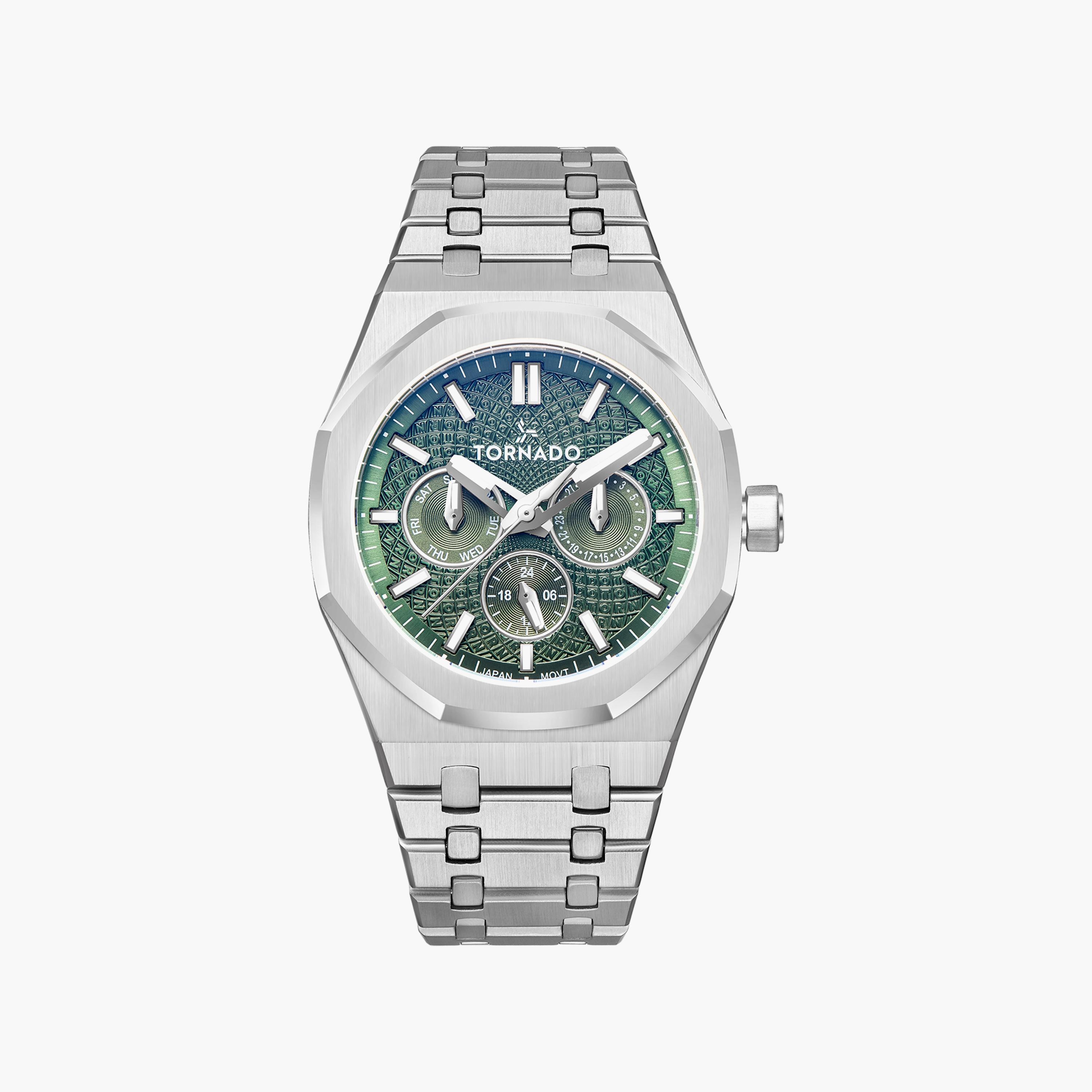 ساعة تورنادو للرجال فضية متعددة الوظائف بسوار ستانلس ستيل | T23104-SBSH-men-watchesandjewellery-watches-image-1