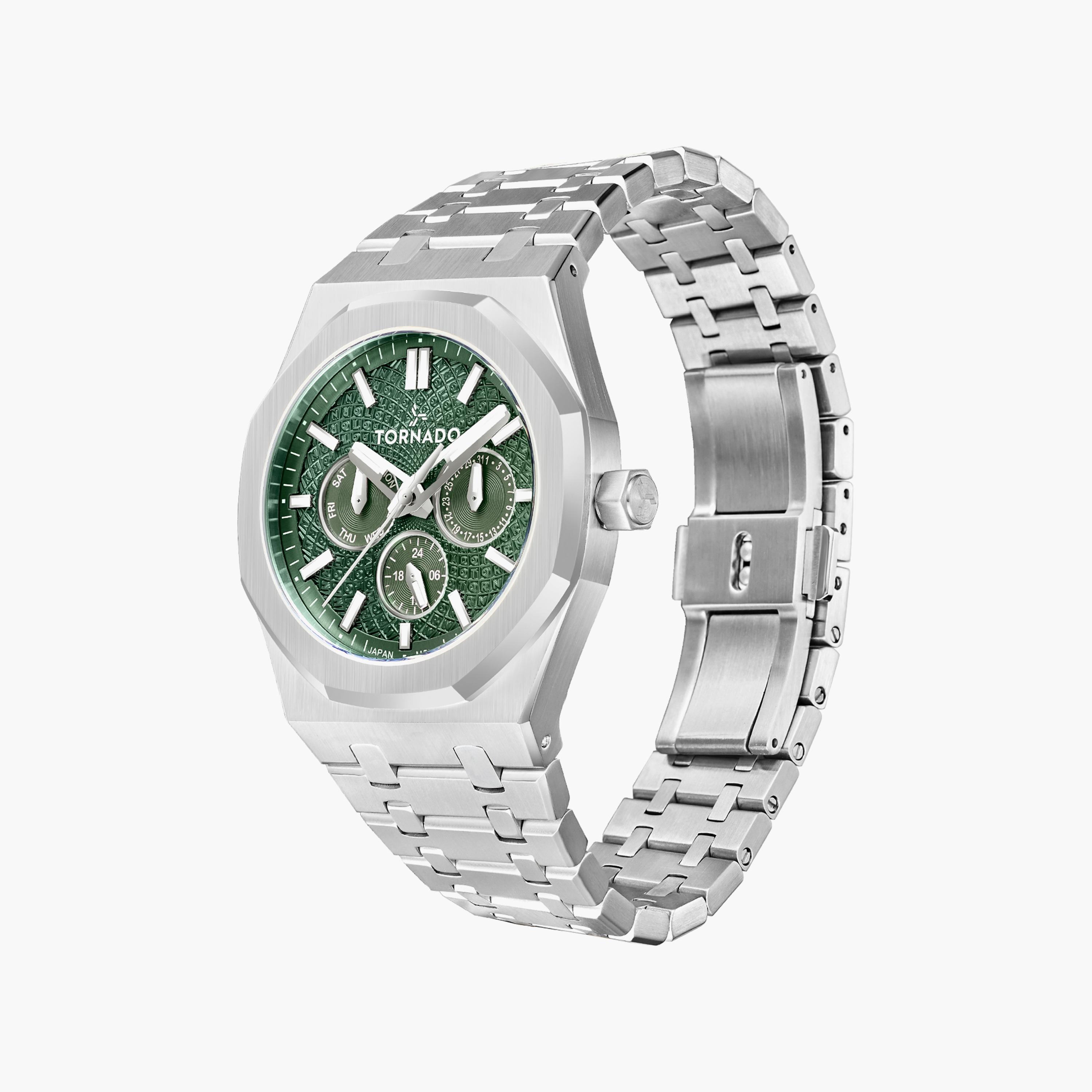 ساعة تورنادو للرجال فضية متعددة الوظائف بسوار ستانلس ستيل | T23104-SBSH-men-watchesandjewellery-watches-image-2