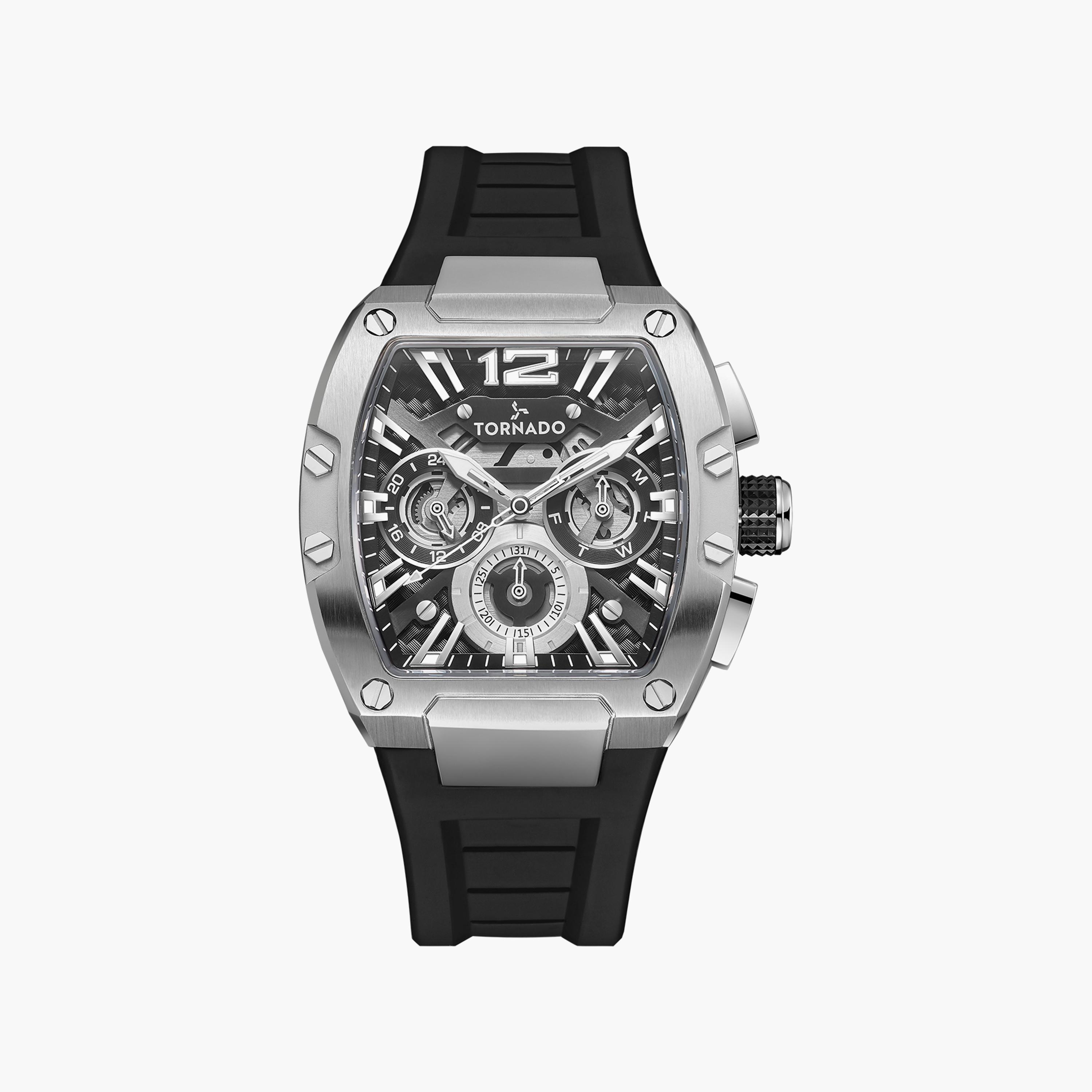 ساعة تورنادو للرجال أوتوماتيكية سوداء بسوار سيليكون | T23105-SSBB-men-watchesandjewellery-watches-image-1