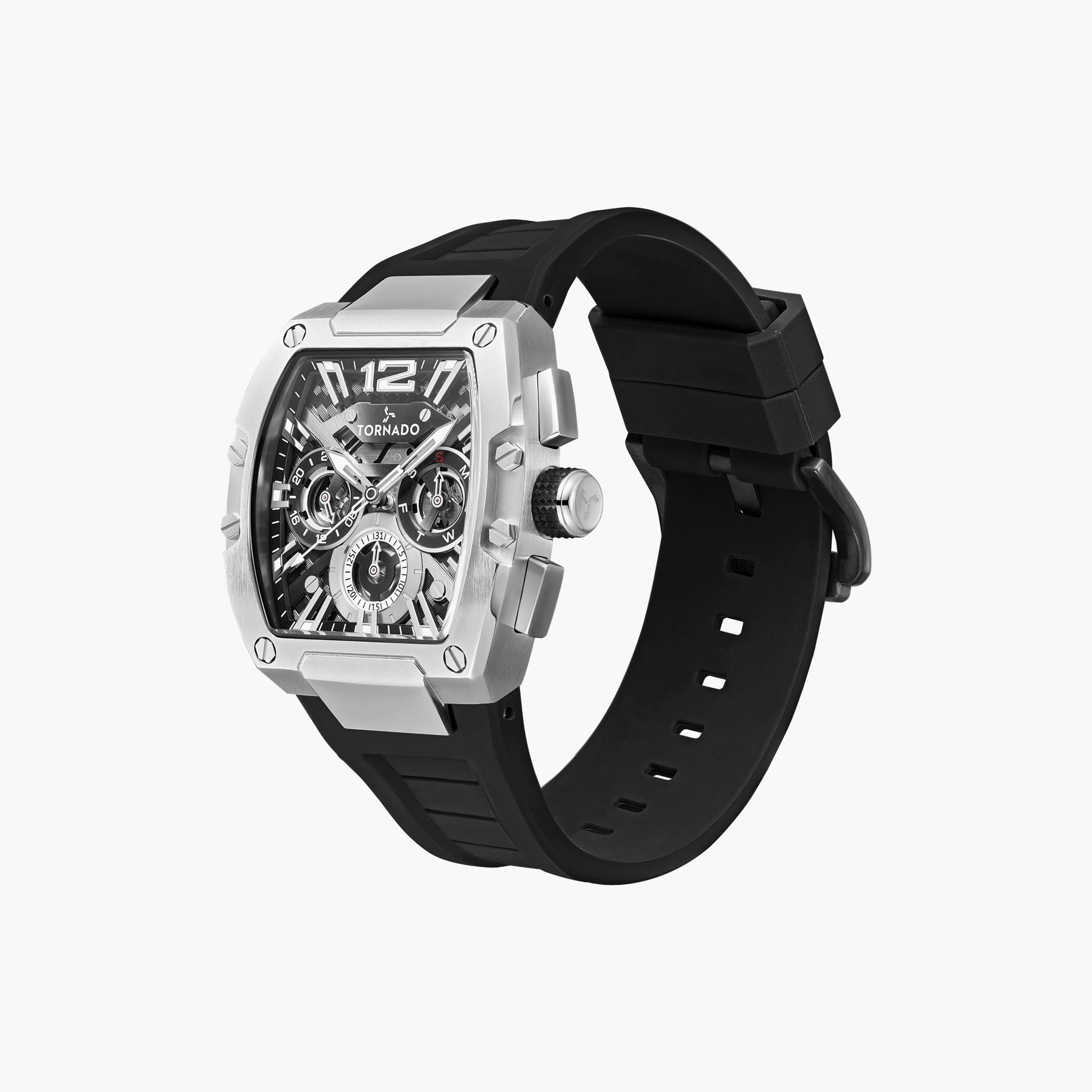 ساعة تورنادو للرجال أوتوماتيكية سوداء بسوار سيليكون | T23105-SSBB-men-watchesandjewellery-watches-image-2