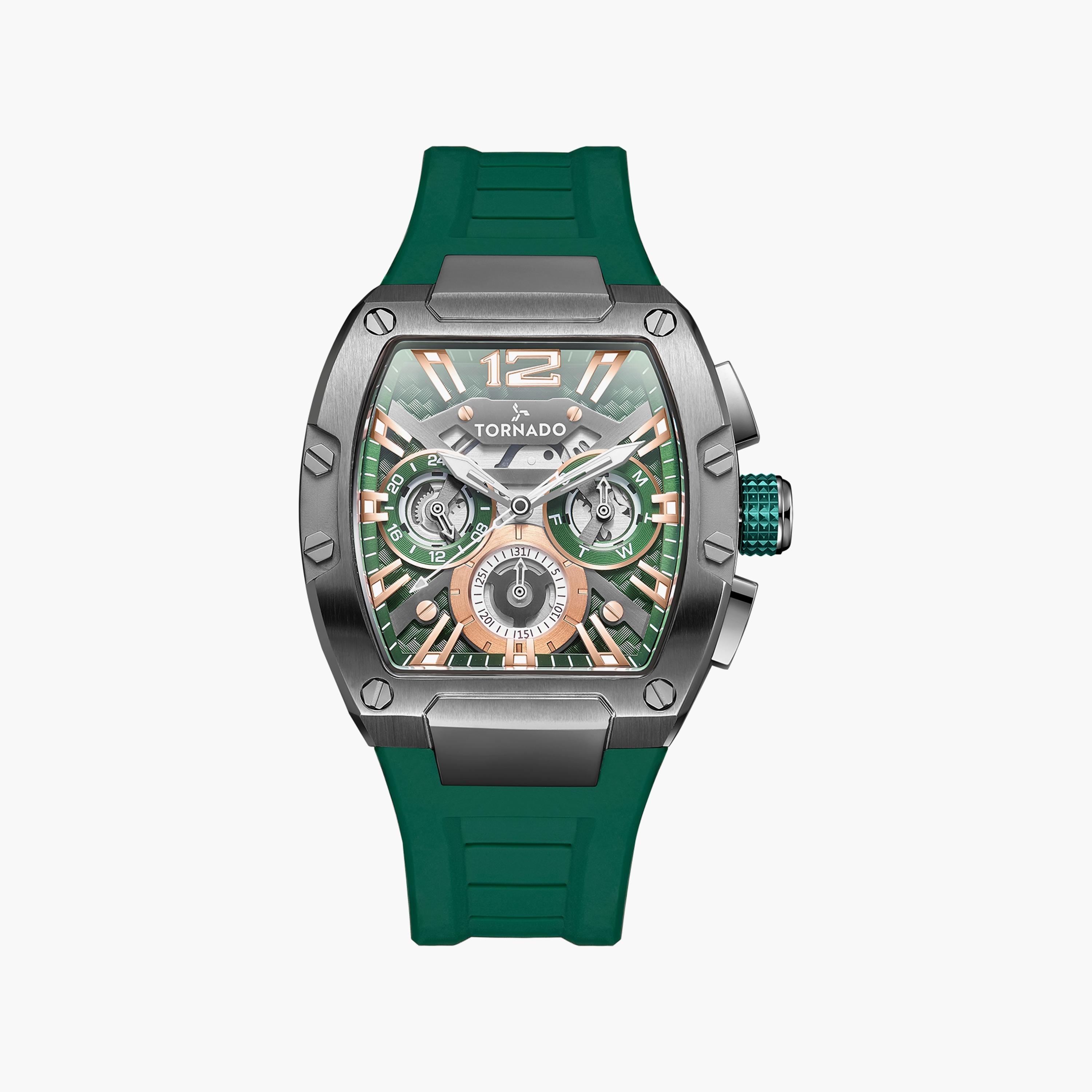 ساعة تورنادو للرجال أوتوماتيك بسوار سيليكون باللون الأخضر | T23105-XSHH-men-watchesandjewellery-watches-image-1