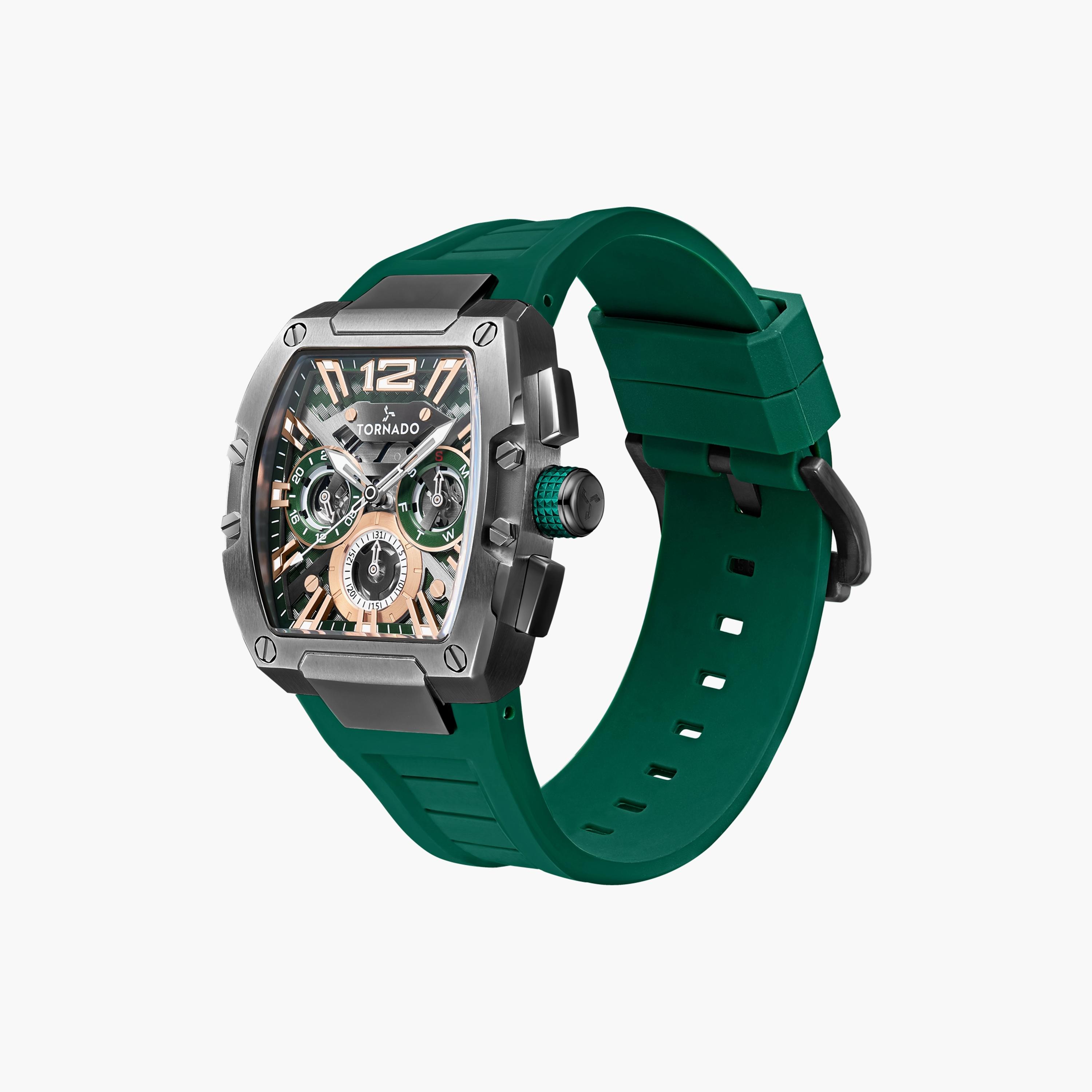 ساعة تورنادو للرجال أوتوماتيك بسوار سيليكون باللون الأخضر | T23105-XSHH-men-watchesandjewellery-watches-image-2