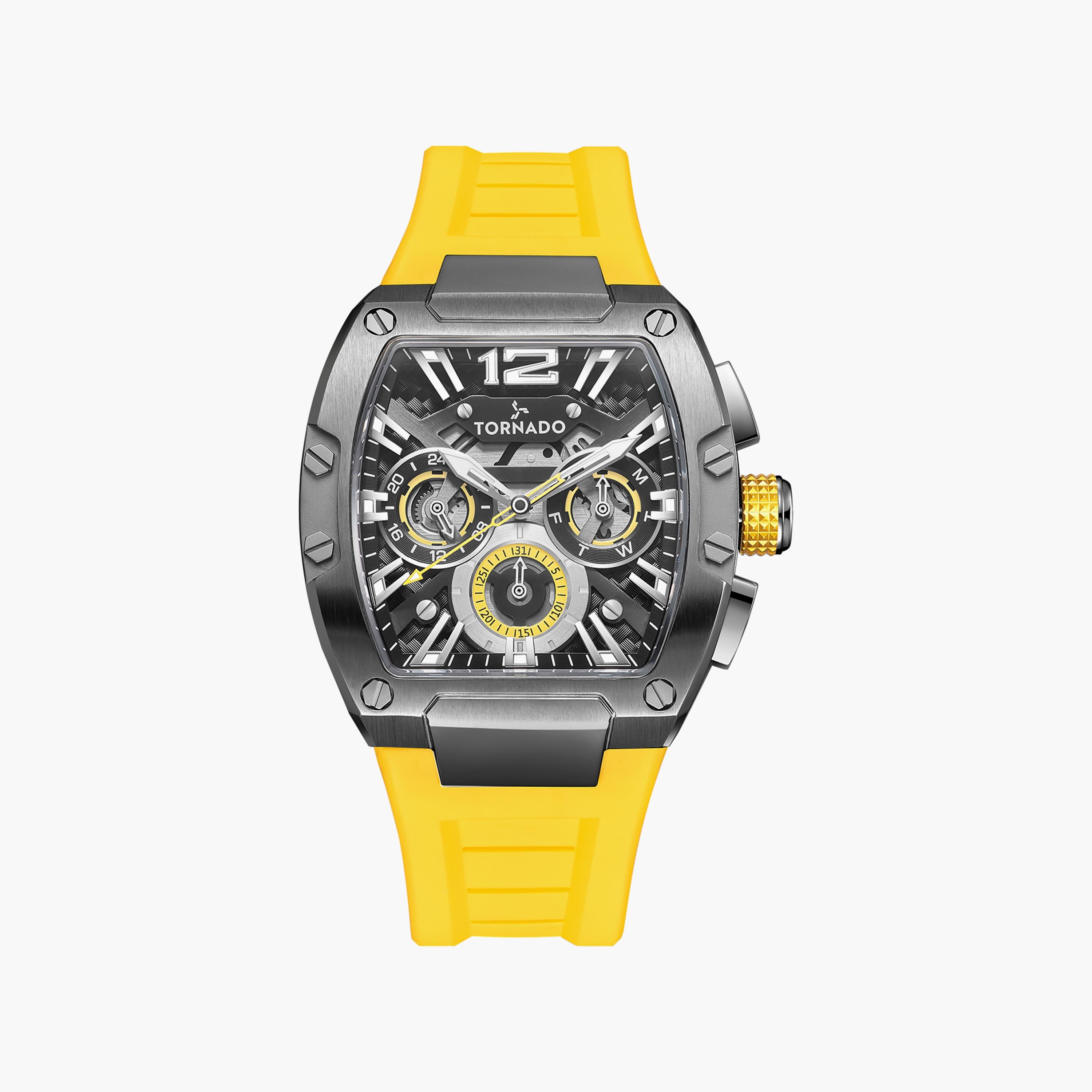 ساعة تورنادو للرجال صفراء أوتوماتيكية بسوار سيليكون | T23105-XSYB-men-watchesandjewellery-watches-image-1