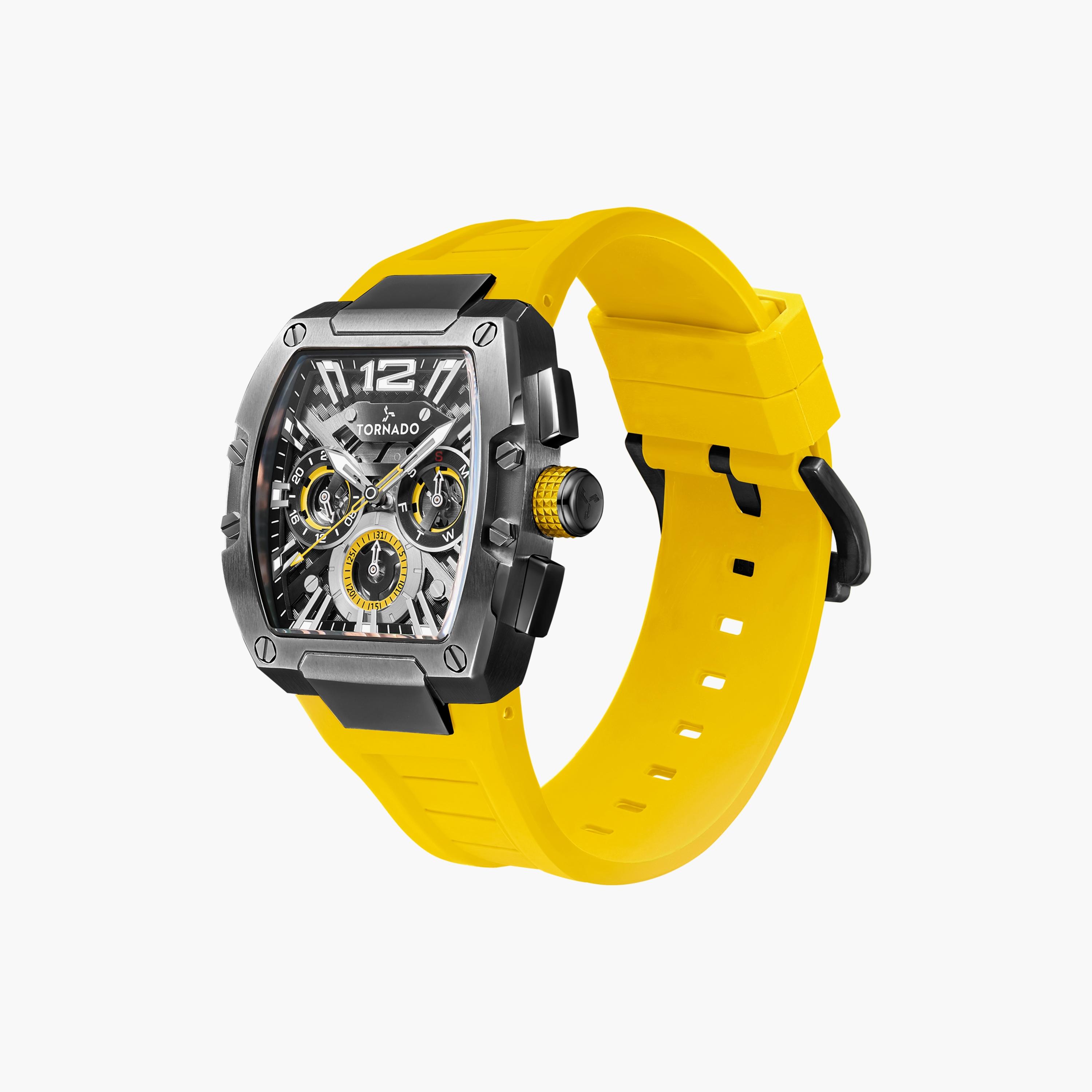 ساعة تورنادو للرجال صفراء أوتوماتيكية بسوار سيليكون | T23105-XSYB-men-watchesandjewellery-watches-image-2