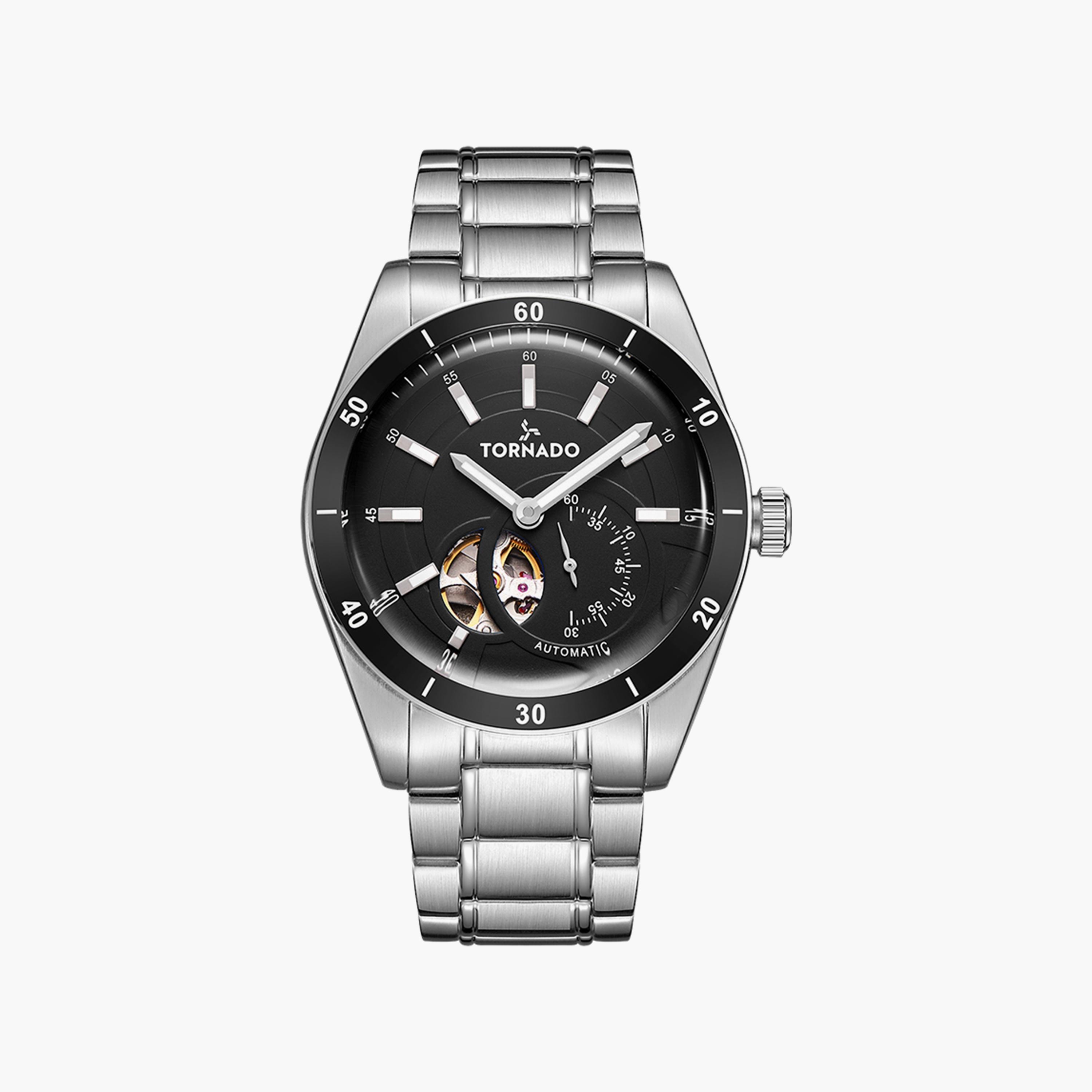 Tornado Men's Silver Automatic Stainless Steel Strap Watch | T23302-SBSB-men-watchesandjewellery-watches-image-1