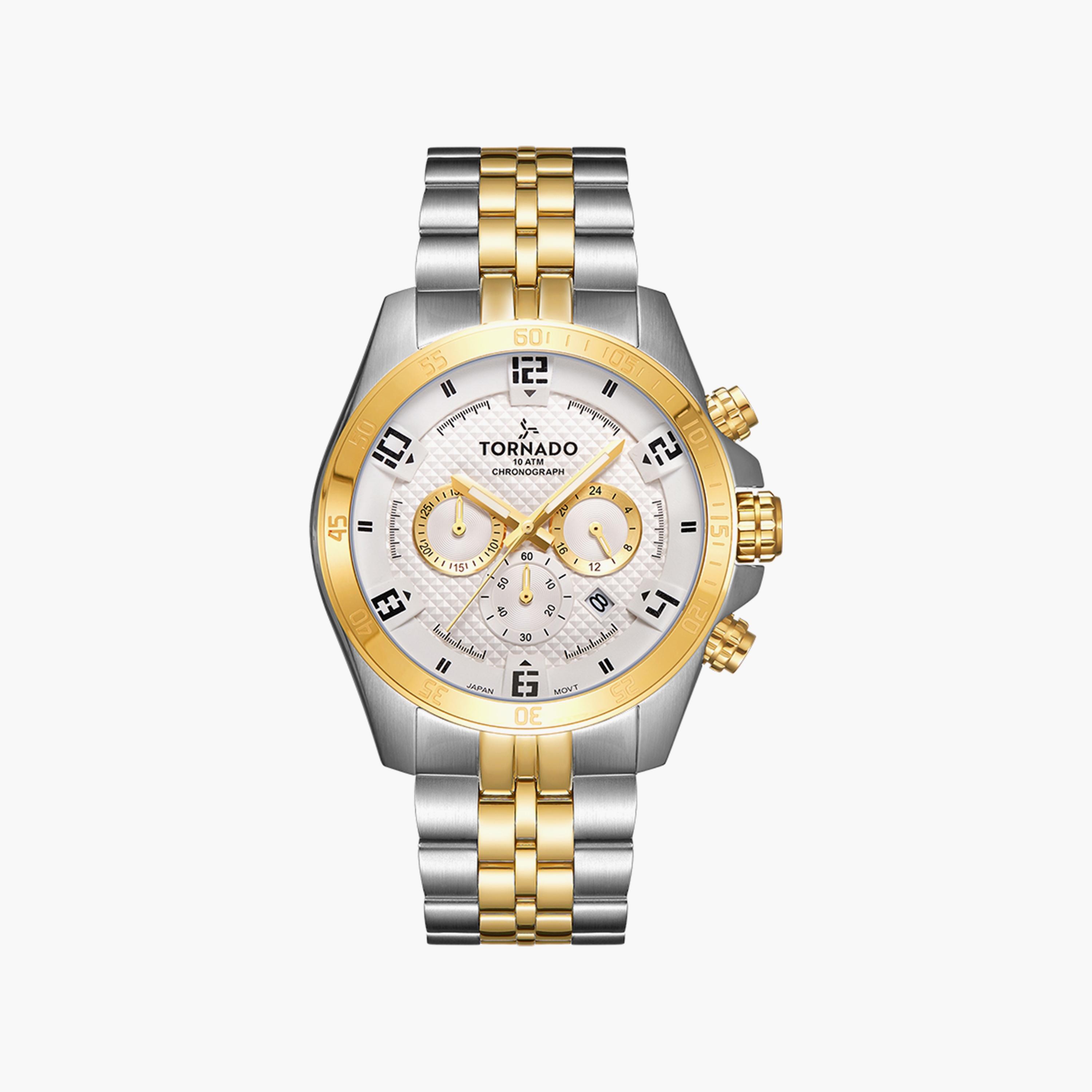 Tornado Men's Silver & Gold Chronograph Stainless Steel Strap Watch | T3149B-TBTW | 46 MM-men-watchesandjewellery-watches-image-1