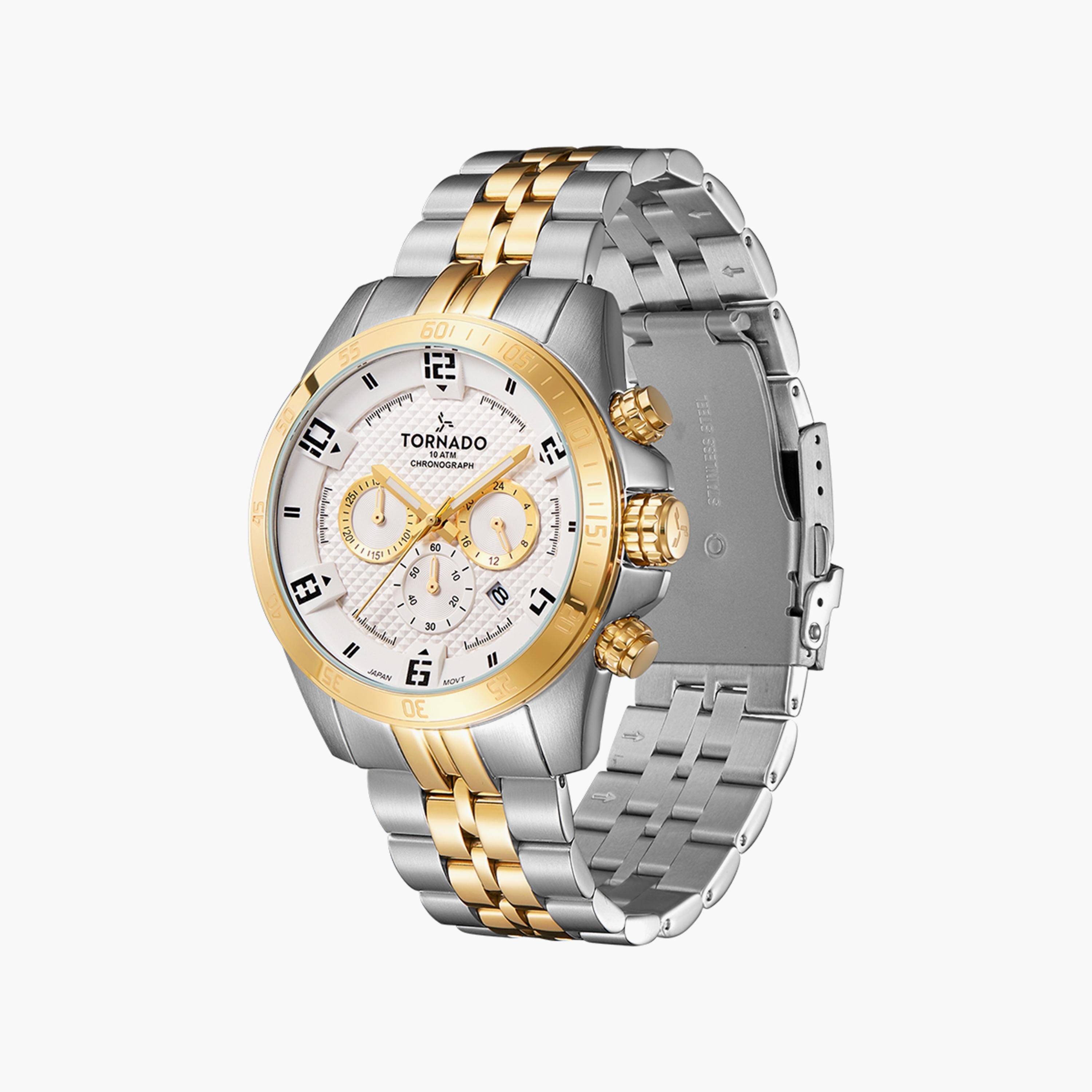 Tornado Men's Silver & Gold Chronograph Stainless Steel Strap Watch | T3149B-TBTW | 46 MM-men-watchesandjewellery-watches-image-2