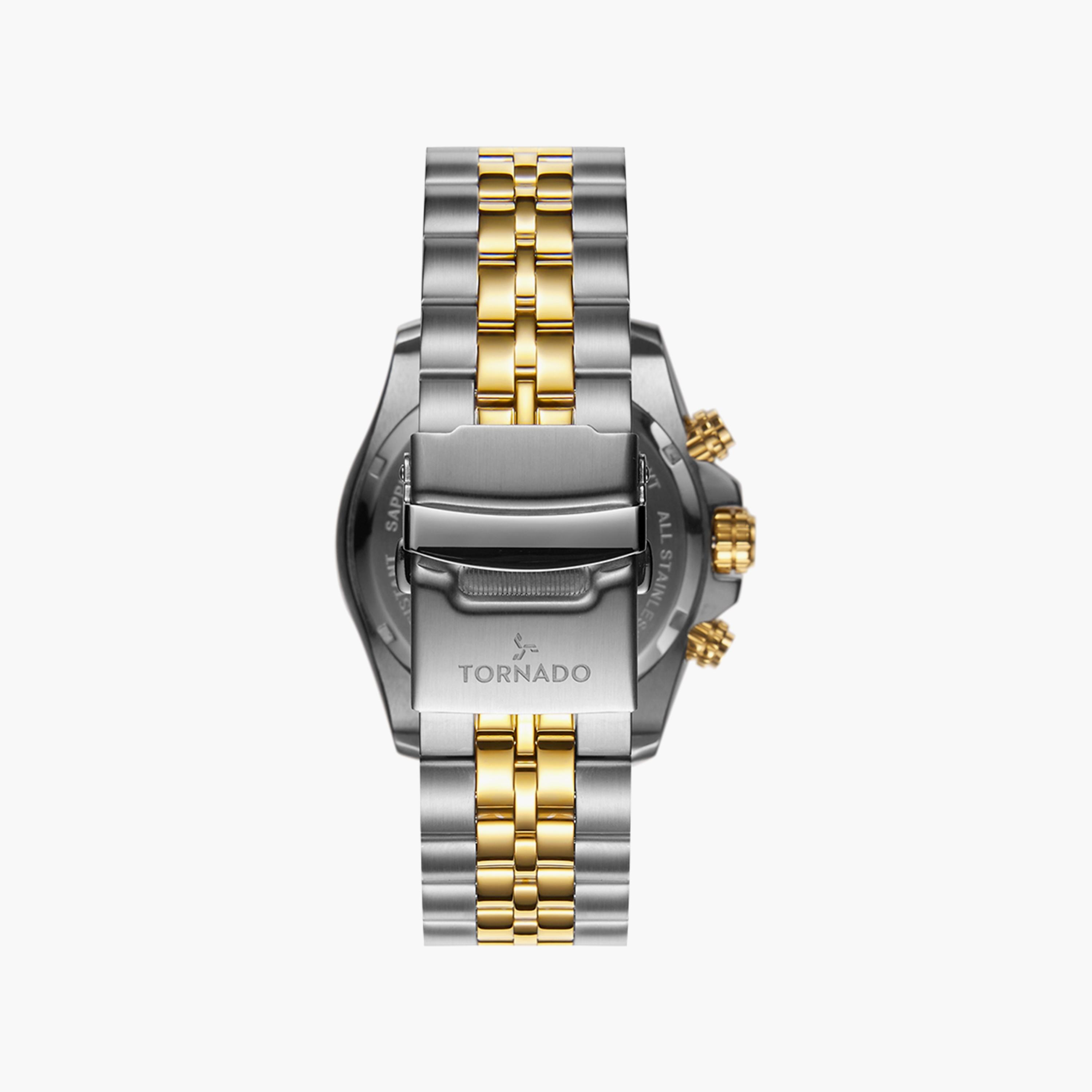 Tornado Men's Silver & Gold Chronograph Stainless Steel Strap Watch | T3149B-TBTW | 46 MM-men-watchesandjewellery-watches-image-3