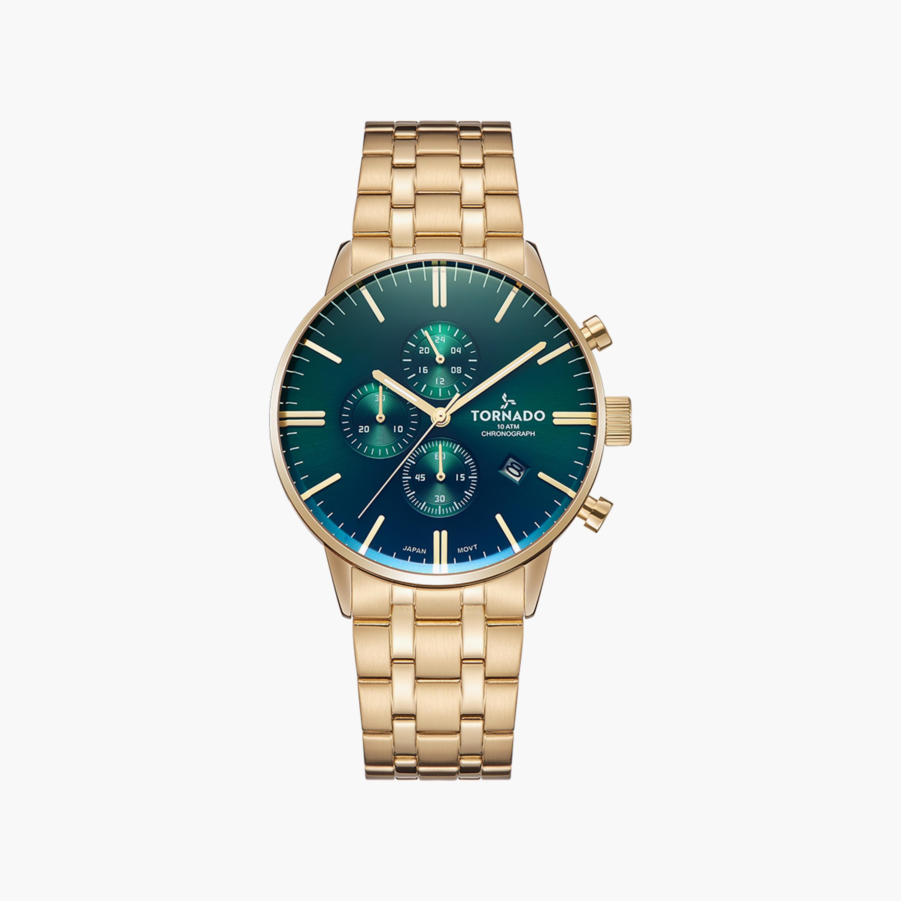 ساعة تورنادو للرجال كرونوغراف ذهبي وبسوار ستانلس ستيل | T6102-GBGH-men-watchesandjewellery-watches-image-1