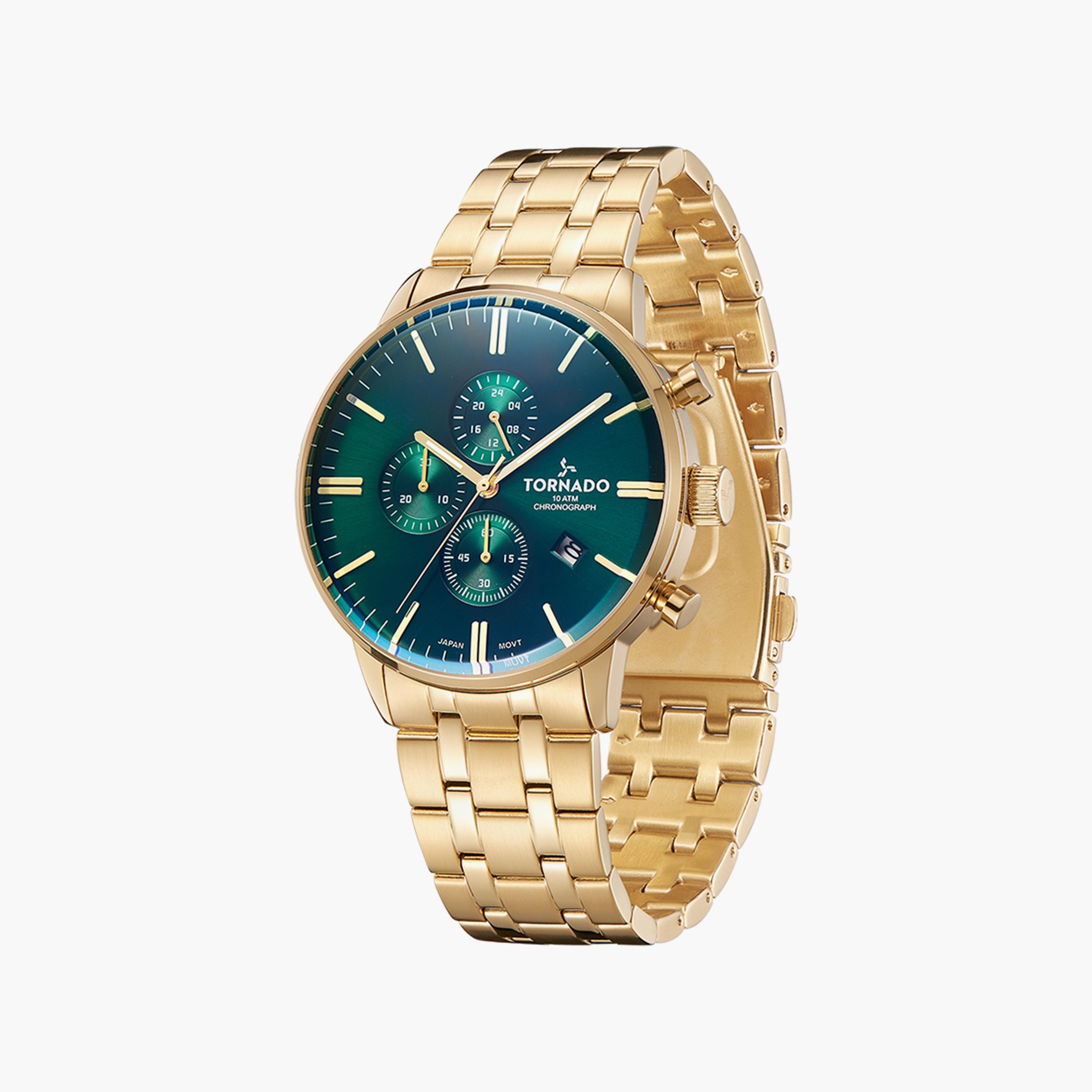 ساعة تورنادو للرجال كرونوغراف ذهبي وبسوار ستانلس ستيل | T6102-GBGH-men-watchesandjewellery-watches-image-2