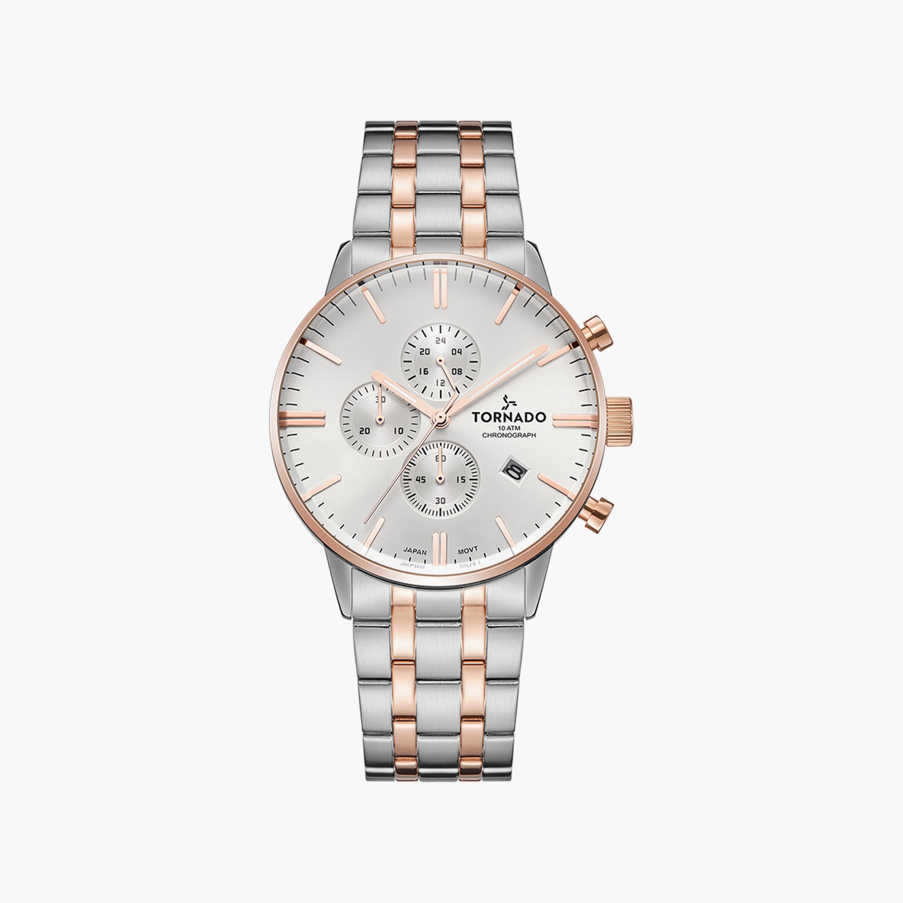 Tornado Men's Silver & Rose Gold Chronograph Stainless Steel Strap Watch | T6102-KBKSK-men-watchesandjewellery-watches-image-1