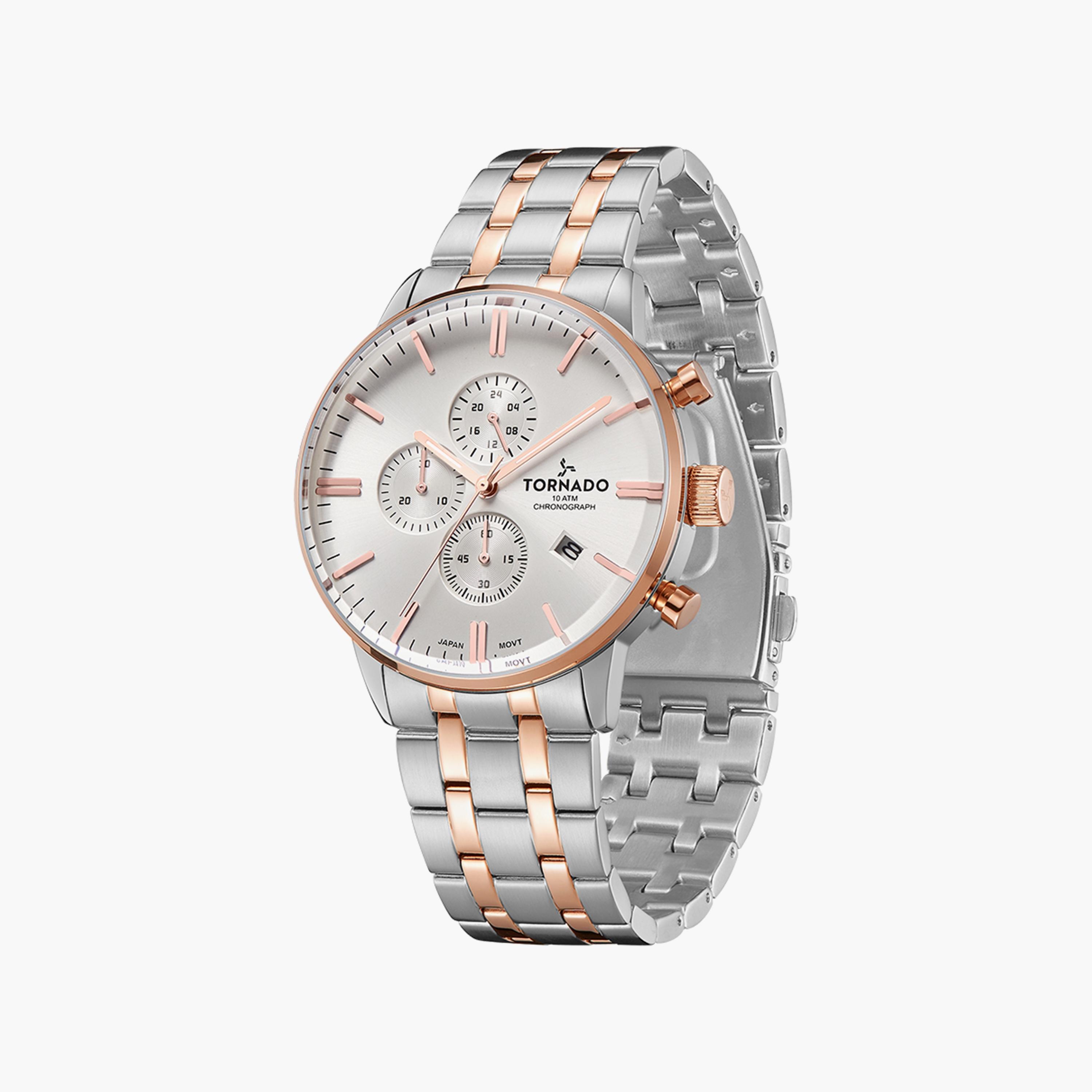 Tornado Men's Silver & Rose Gold Chronograph Stainless Steel Strap Watch | T6102-KBKSK-men-watchesandjewellery-watches-image-2