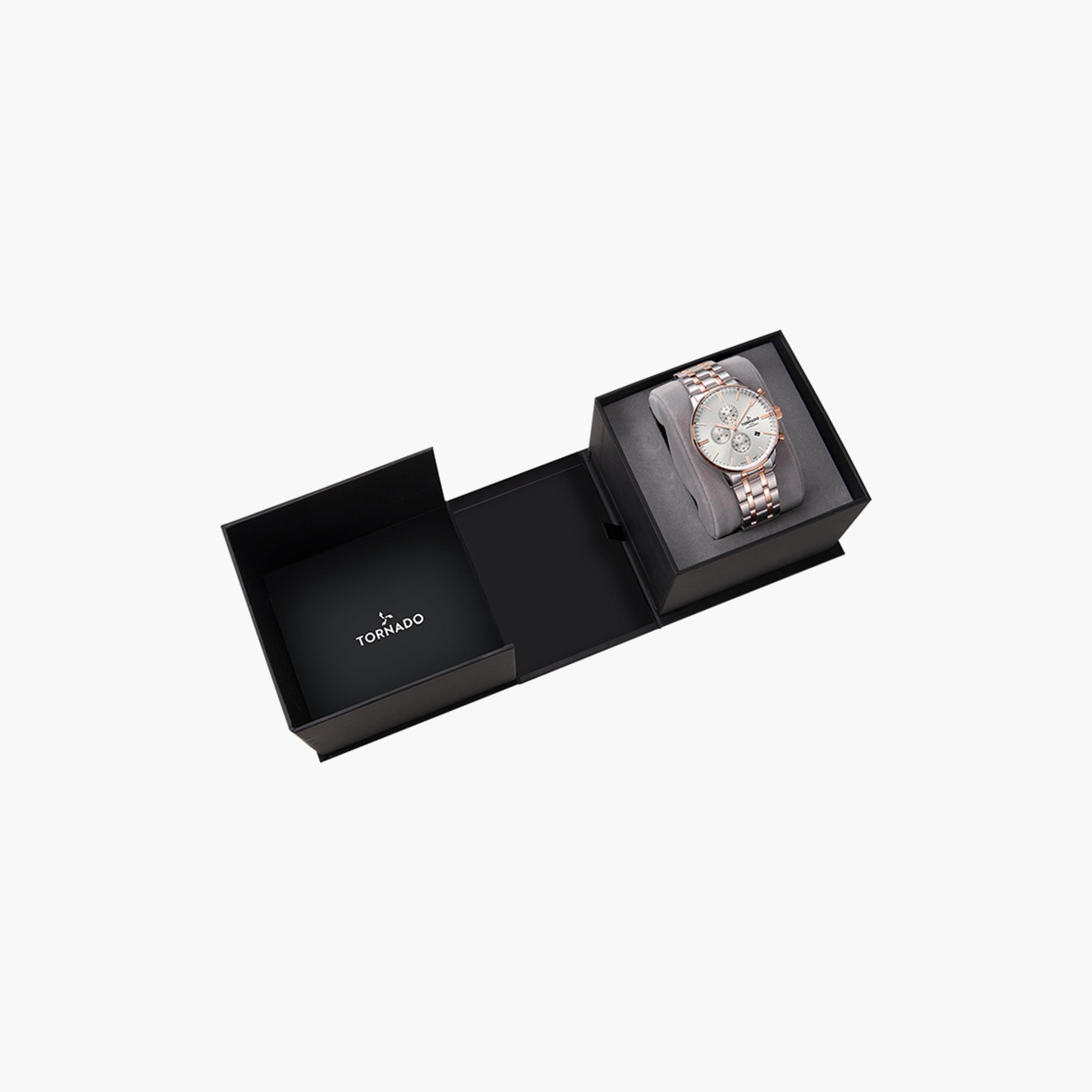 Tornado Men's Silver & Rose Gold Chronograph Stainless Steel Strap Watch | T6102-KBKSK-men-watchesandjewellery-watches-image-4