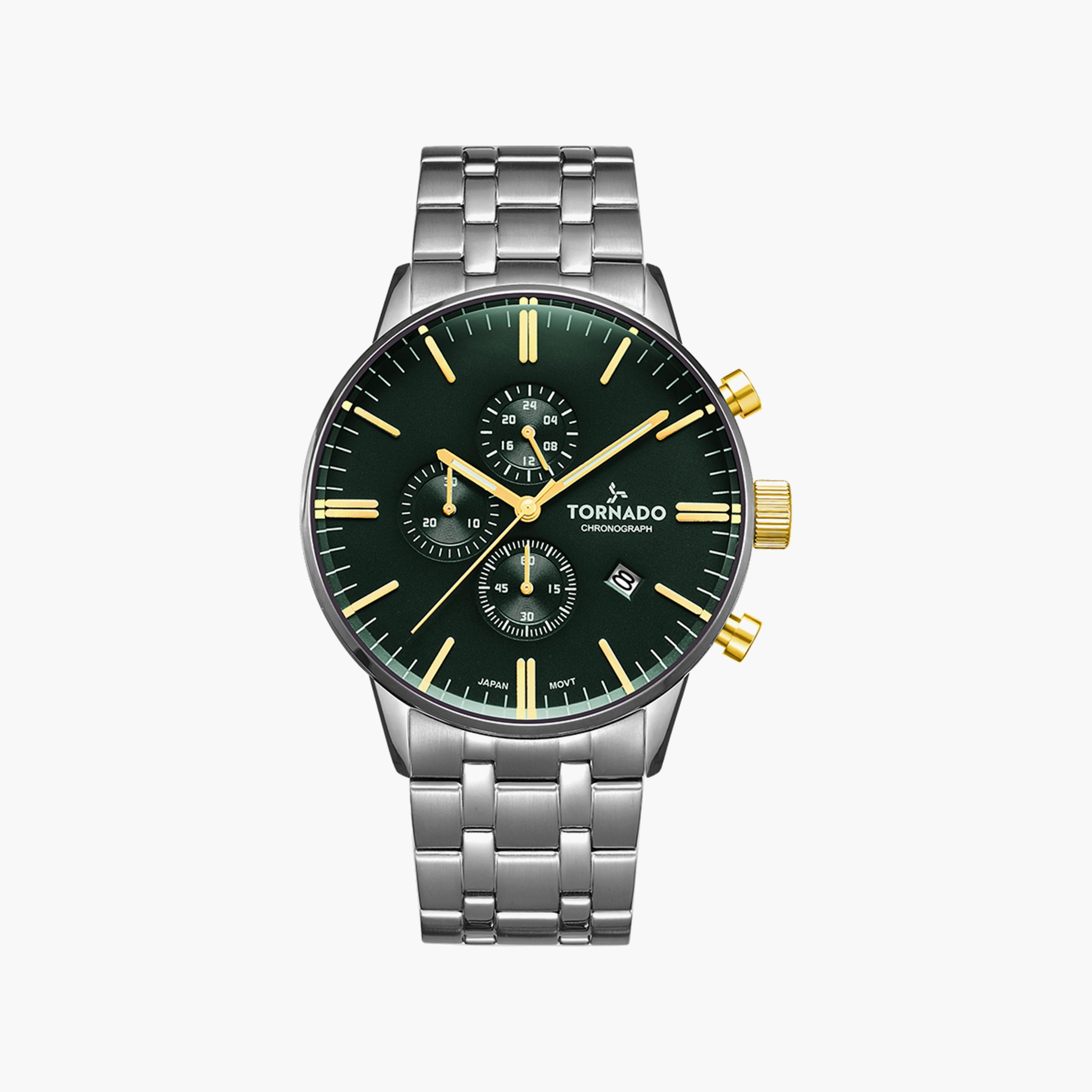 ساعة تورنادو للرجال كرونوغراف فضي وبسوار ستانلس ستيل | T6102-SBSH-men-watchesandjewellery-watches-image-1