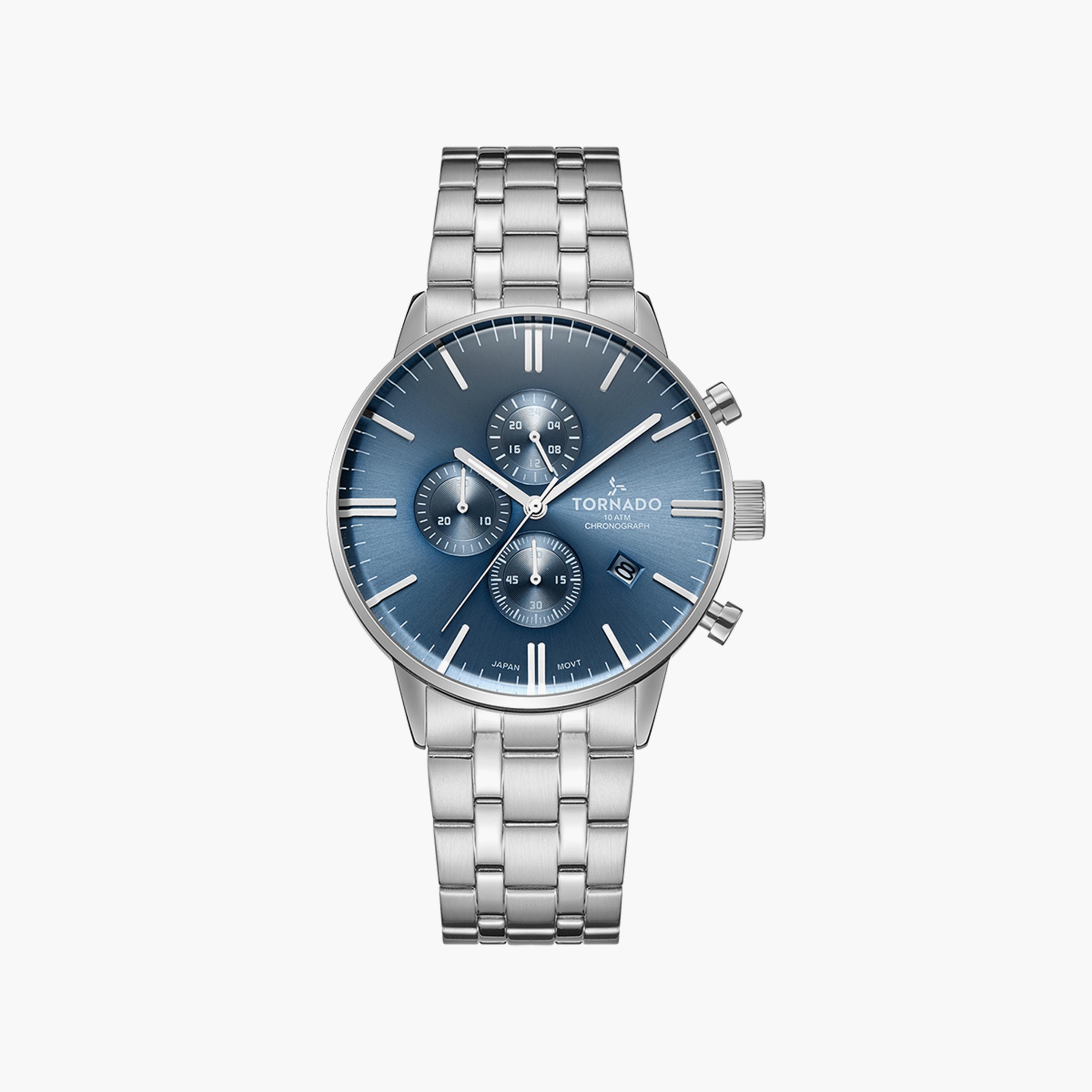 Tornado Men's Silver Chronograph Stainless Steel Strap Watch | T6102-SBSL | 43 MM-men-watchesandjewellery-watches-image-1
