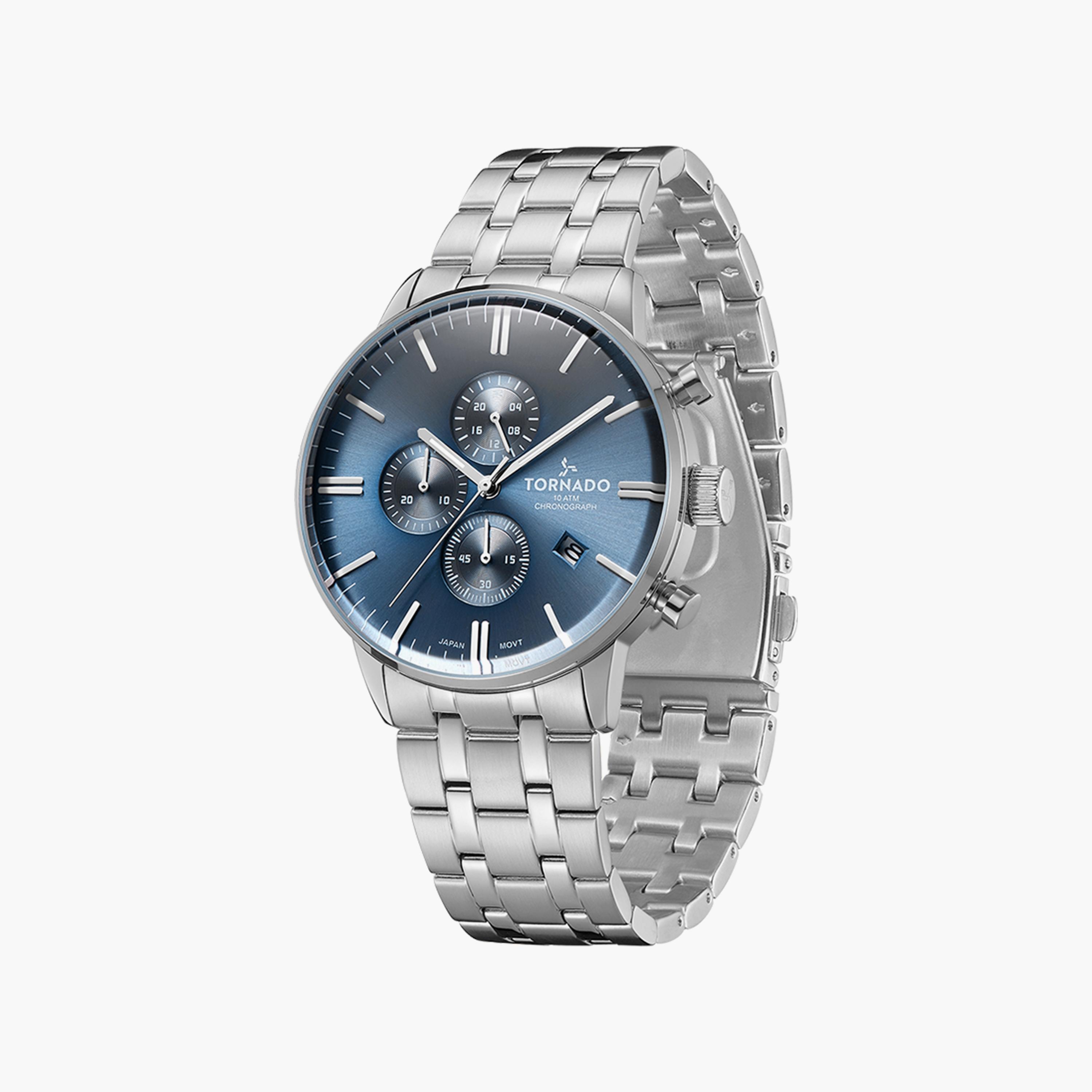 Tornado Men's Silver Chronograph Stainless Steel Strap Watch | T6102-SBSL | 43 MM-men-watchesandjewellery-watches-image-2