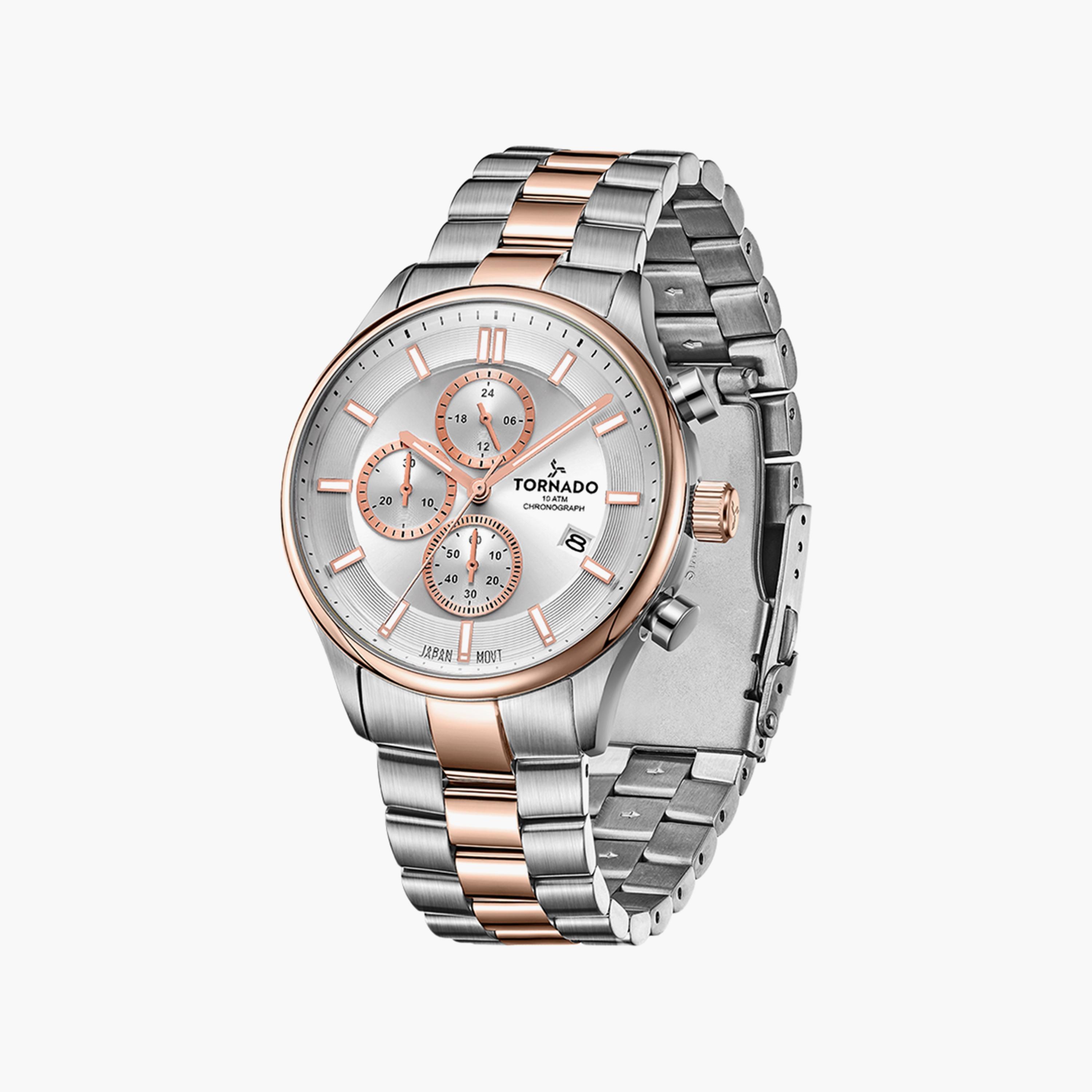 ساعة تورنادو للرجال باللون الفضي والذهبي الوردي وبسوار ستانلس ستيل | T6106B-KBKW-men-watchesandjewellery-watches-image-2