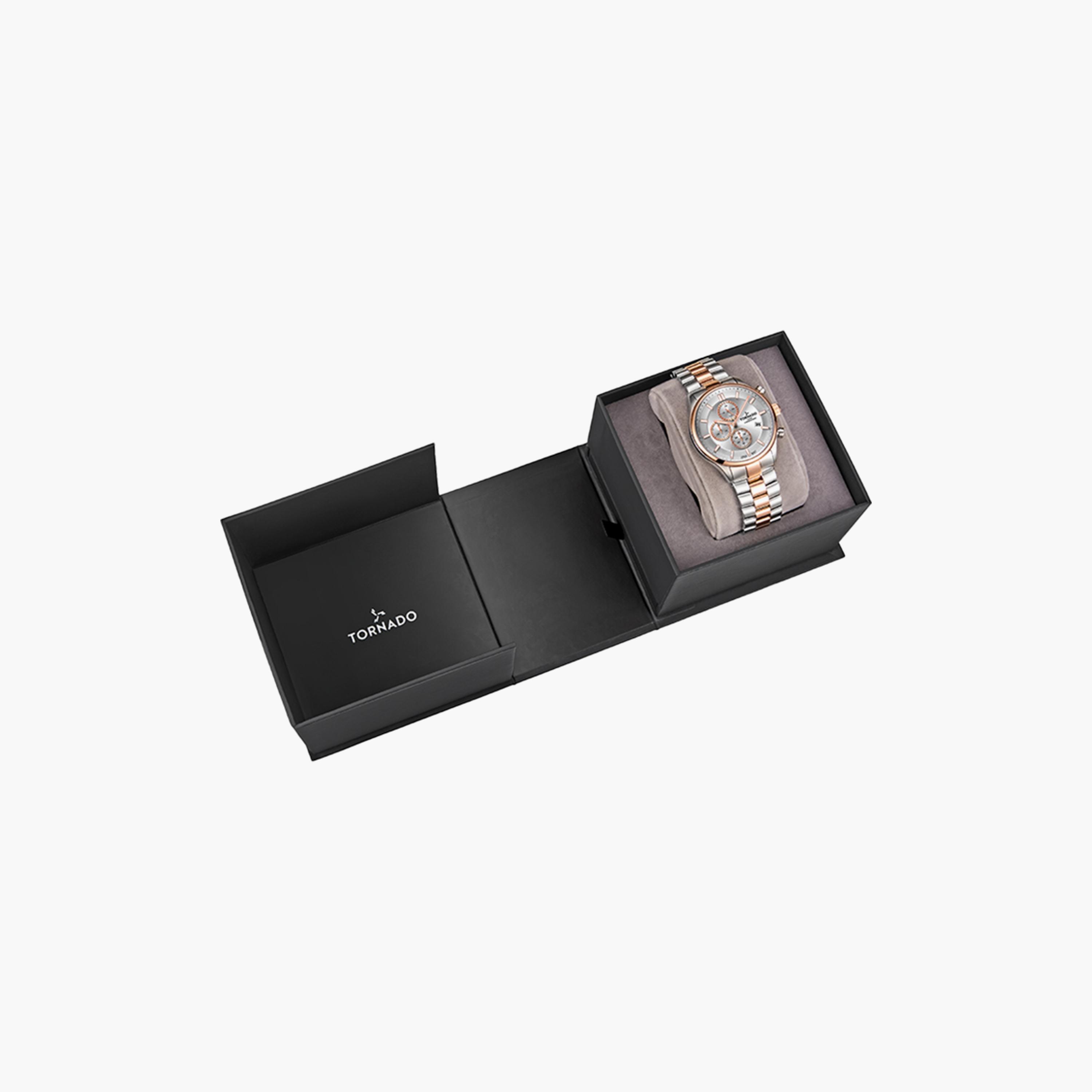 ساعة تورنادو للرجال باللون الفضي والذهبي الوردي وبسوار ستانلس ستيل | T6106B-KBKW-men-watchesandjewellery-watches-image-4
