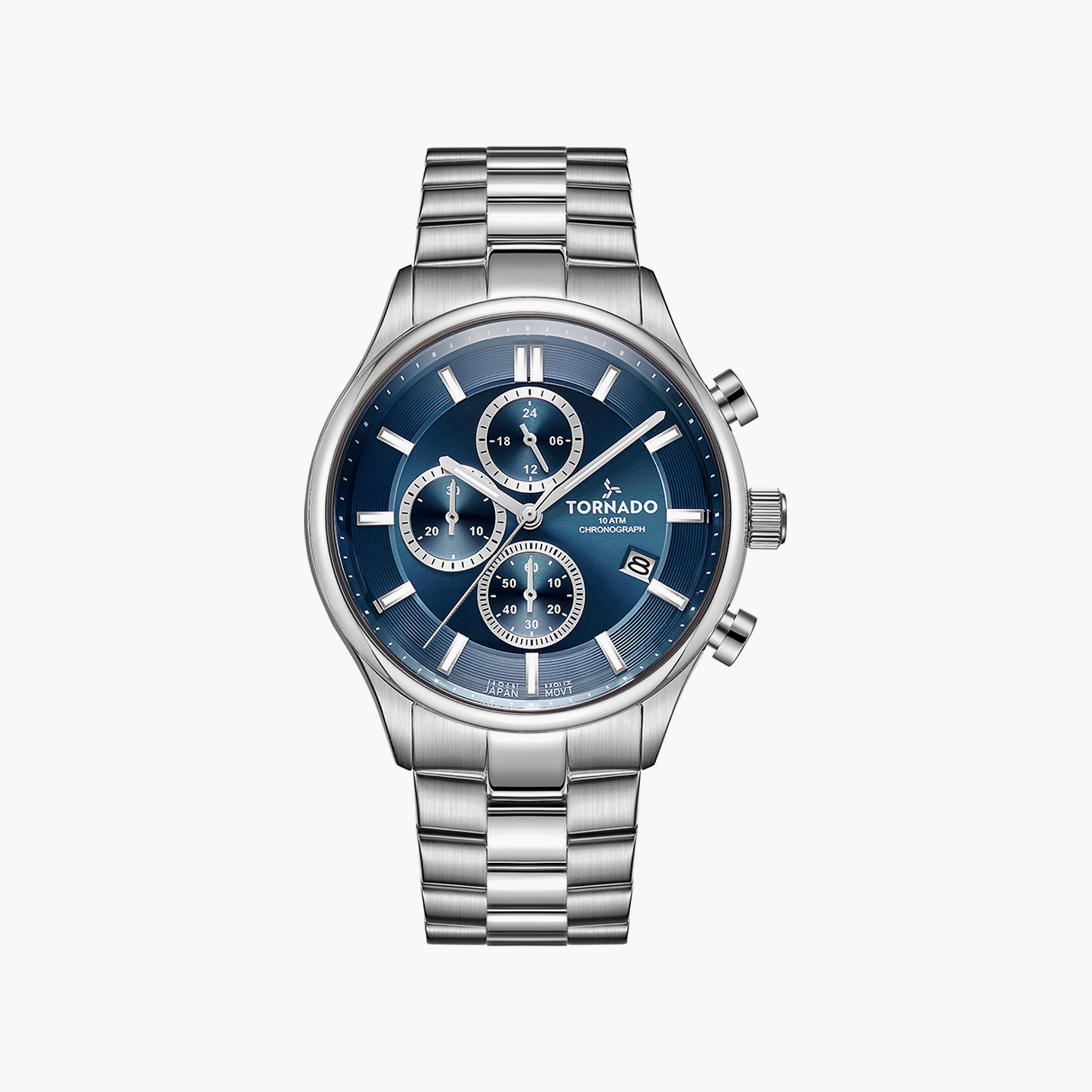ساعة تورنادو للرجال كرونوغراف فضي وبسوار ستانلس ستيل | T6106B-SBSN-men-watchesandjewellery-watches-image-1