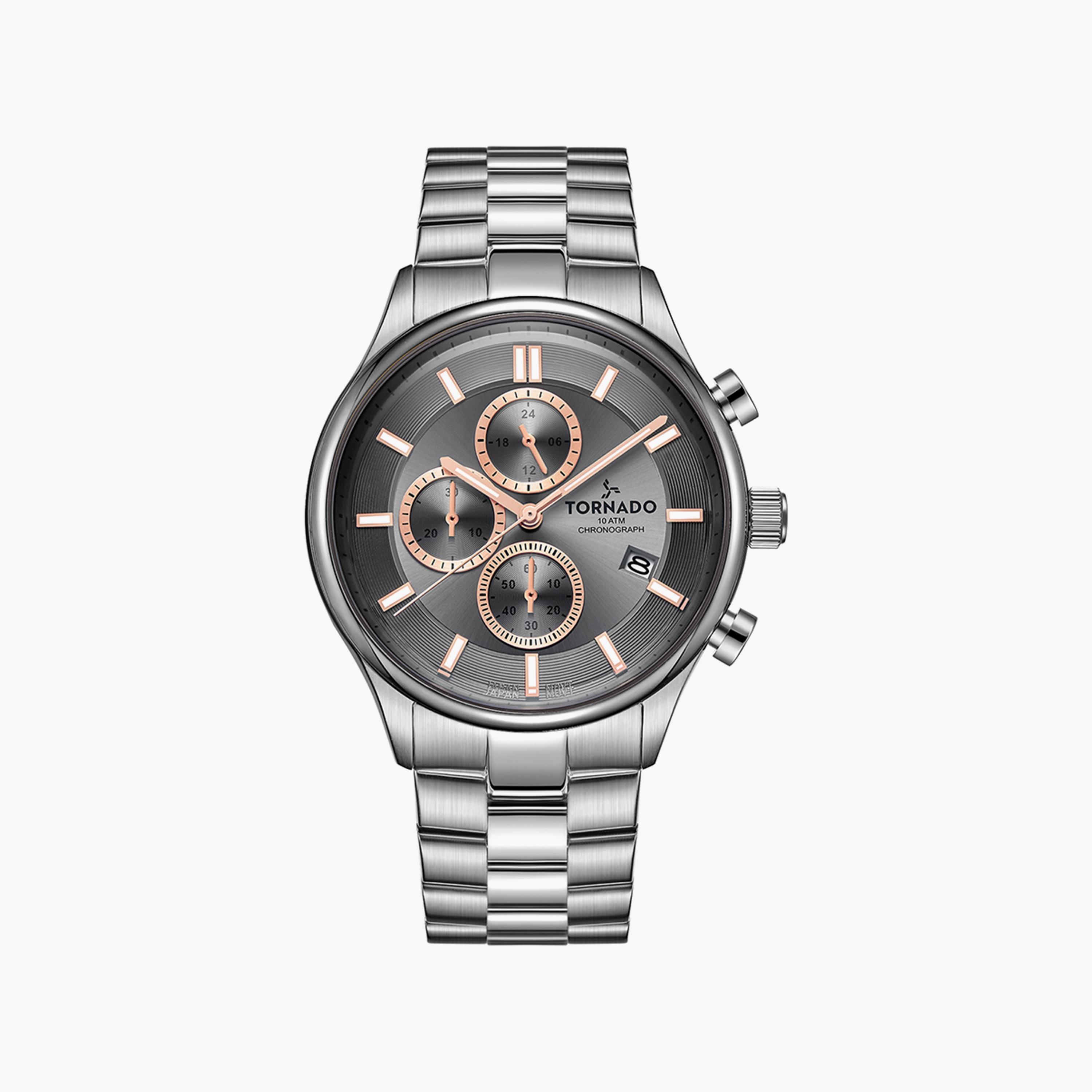 ساعة تورنادو للرجال كرونوغراف فضي وبسوار ستانلس ستيل | T6106B-SBSX-men-watchesandjewellery-watches-image-1