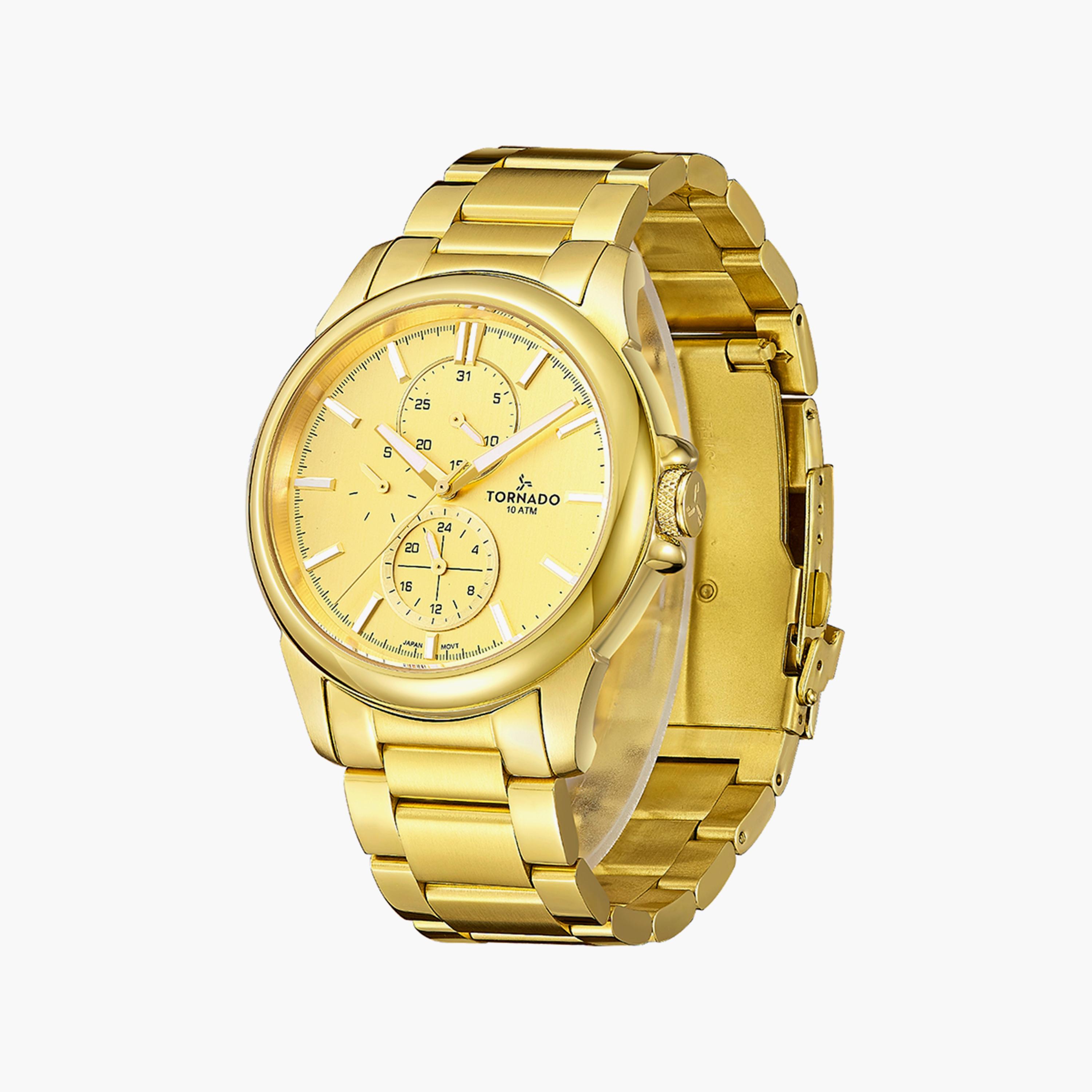ساعة تورنادو للرجال ذهبية متعددة الوظائف بسوار ستانلس ستيل | T6107-GBGC-men-watchesandjewellery-watches-image-2