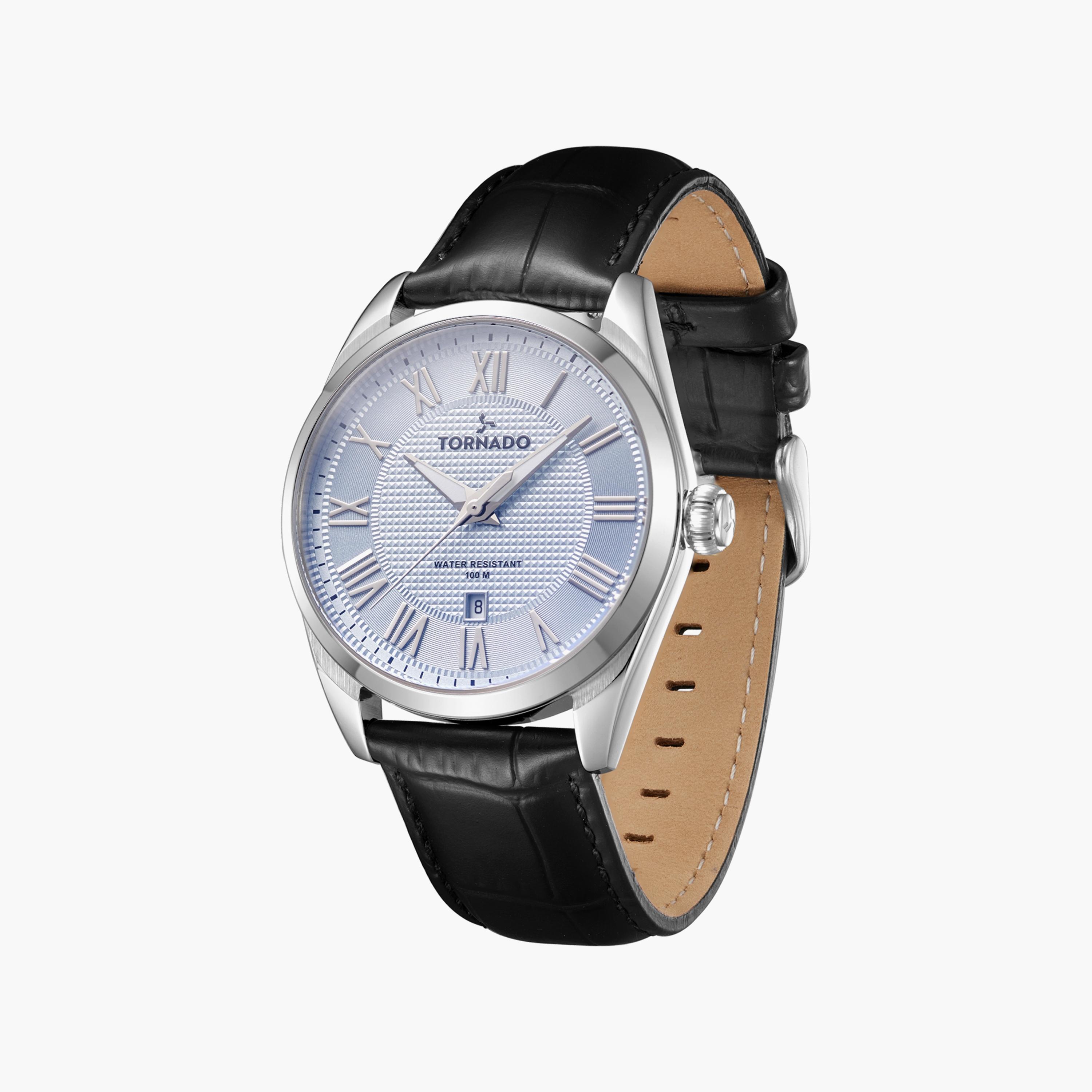 Tornado Men's Black Analog Leather Strap Watch | T8007-SLBL-men-watchesandjewellery-watches-image-2