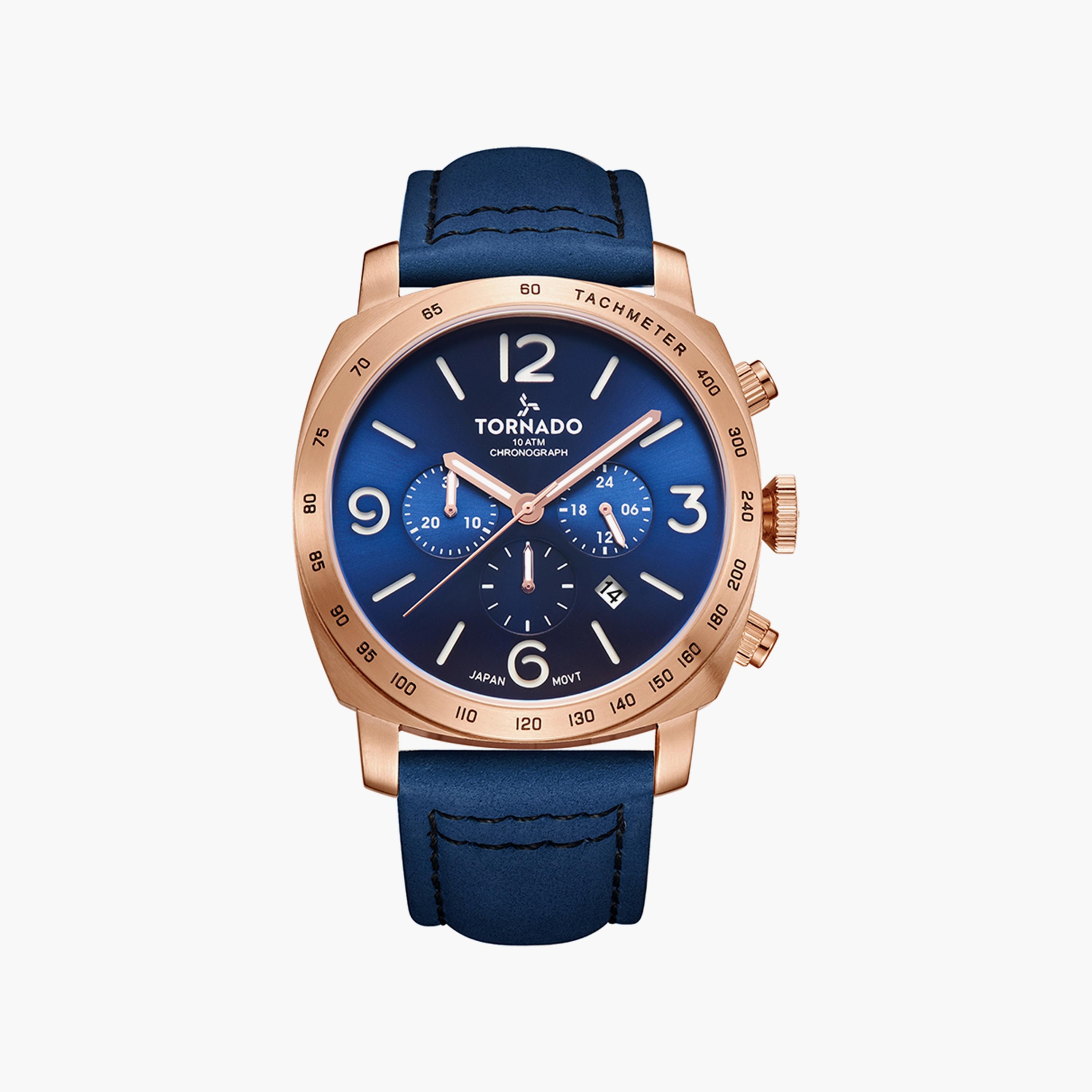 Tornado Men's Blue Chronograph Suede Leather Strap Watch | T9102-RLNN-men-watchesandjewellery-watches-image-1
