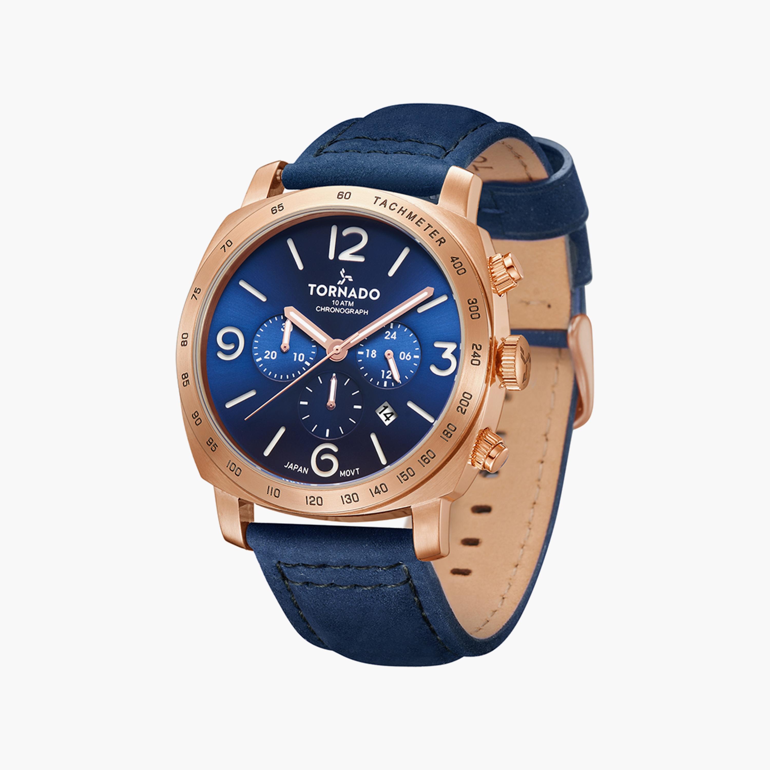Tornado Men's Blue Chronograph Suede Leather Strap Watch | T9102-RLNN-men-watchesandjewellery-watches-image-2