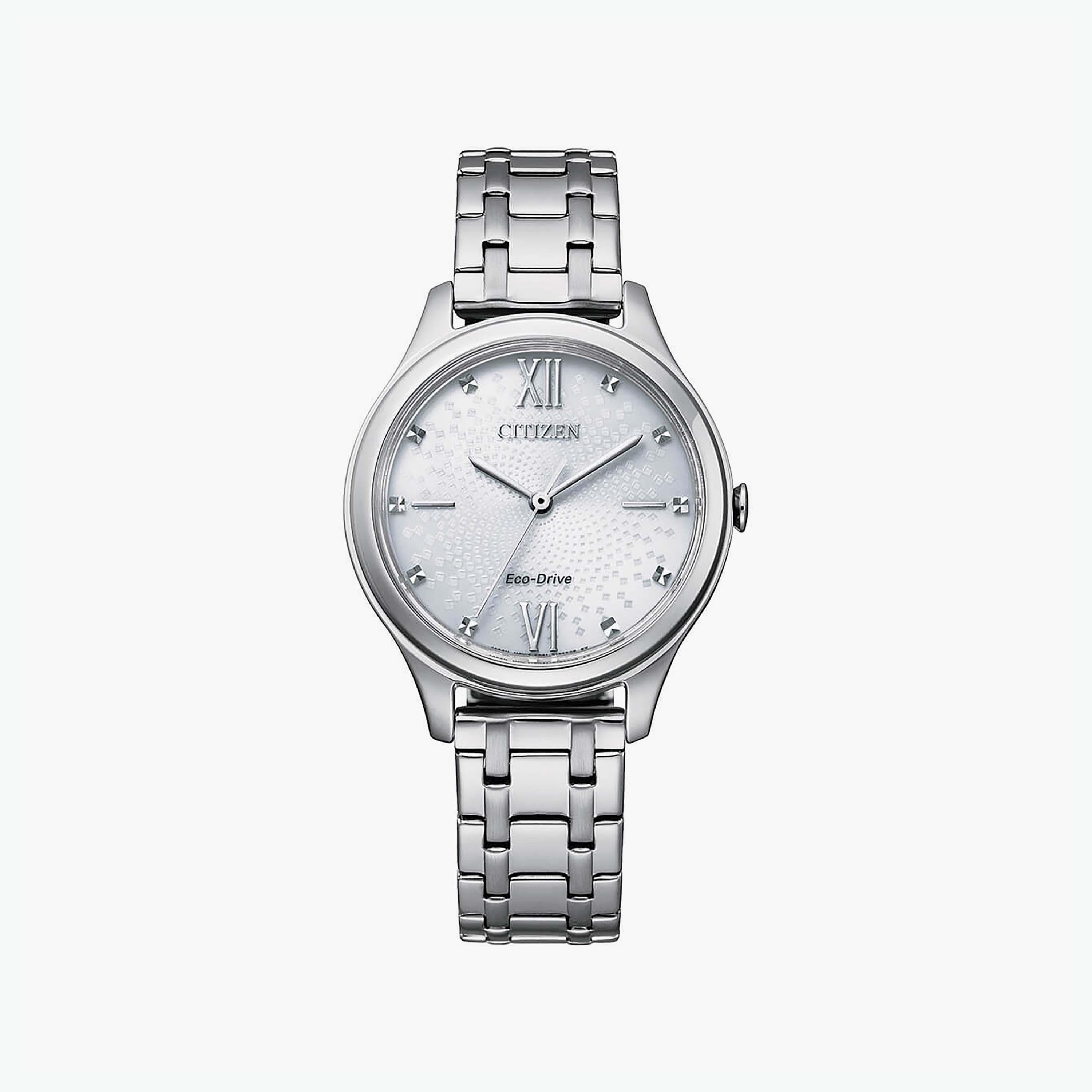 ساعة سيتيزن ايكو درايف ذو 32 ملم بلون فضي مع انالوج بسوار ستانلس ستيل | EM0500-73A-women-watchesandjewellery-watches-image-1