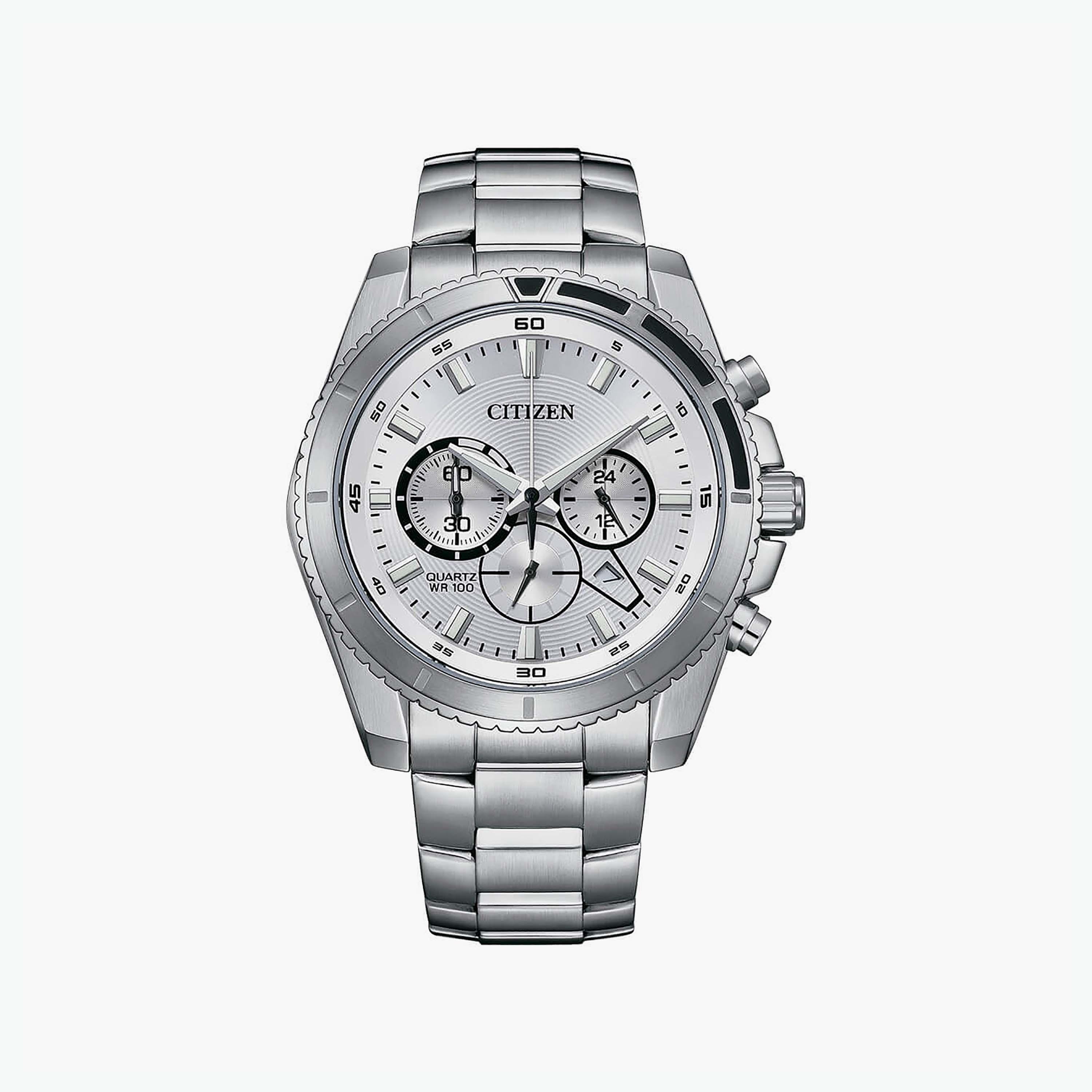ساعة سيتيزن للرجال ذو 46 ملم بلون فضي مع كرونوغراف بسوار ستانلس ستيل | AN8200-50A-men-watchesandjewellery-watches-image-1