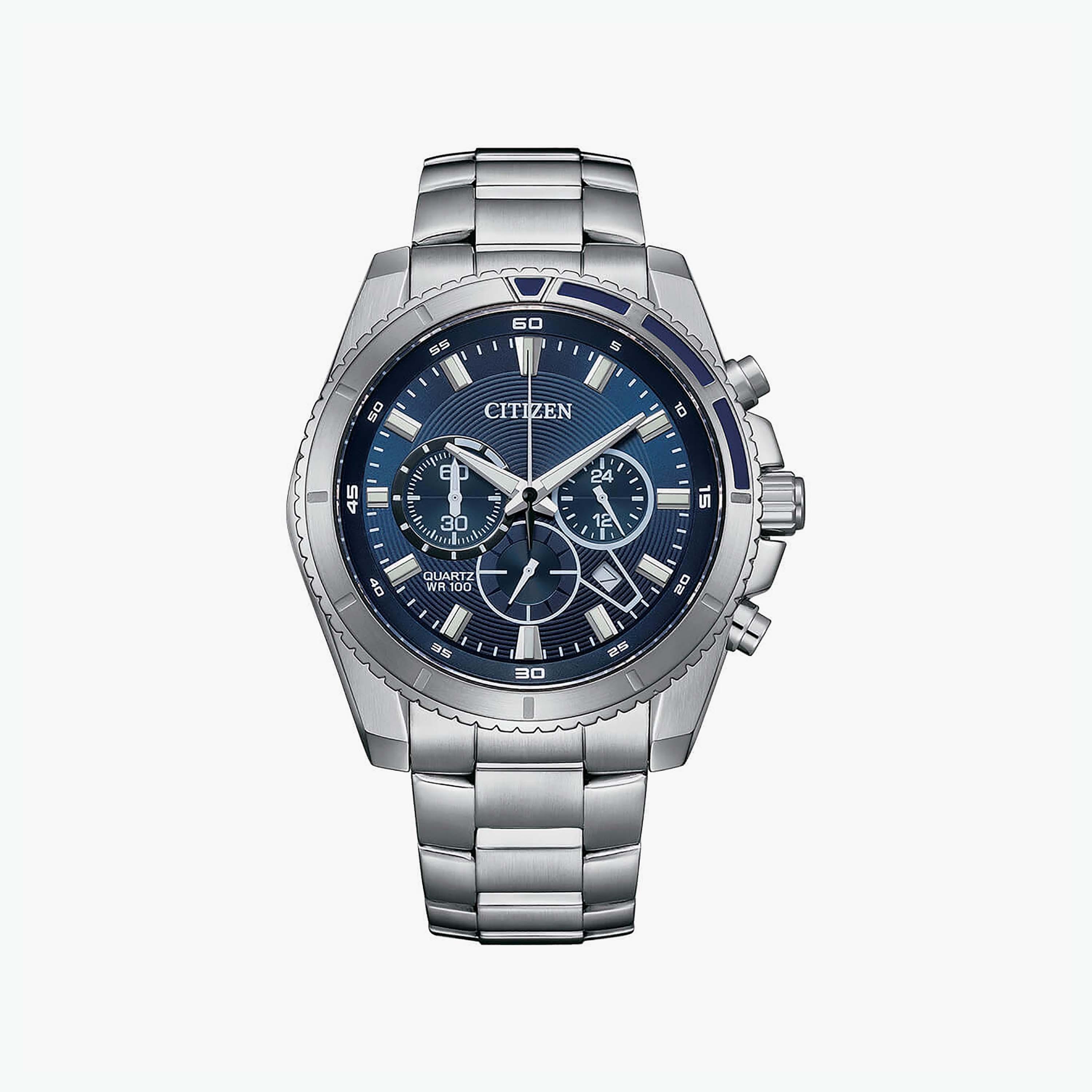 ساعة سيتيزن للرجال ذو 46 ملم بلون فضي مع كرونوغراف بسوار ستانلس ستيل | AN8201-57L-men-watchesandjewellery-watches-image-1
