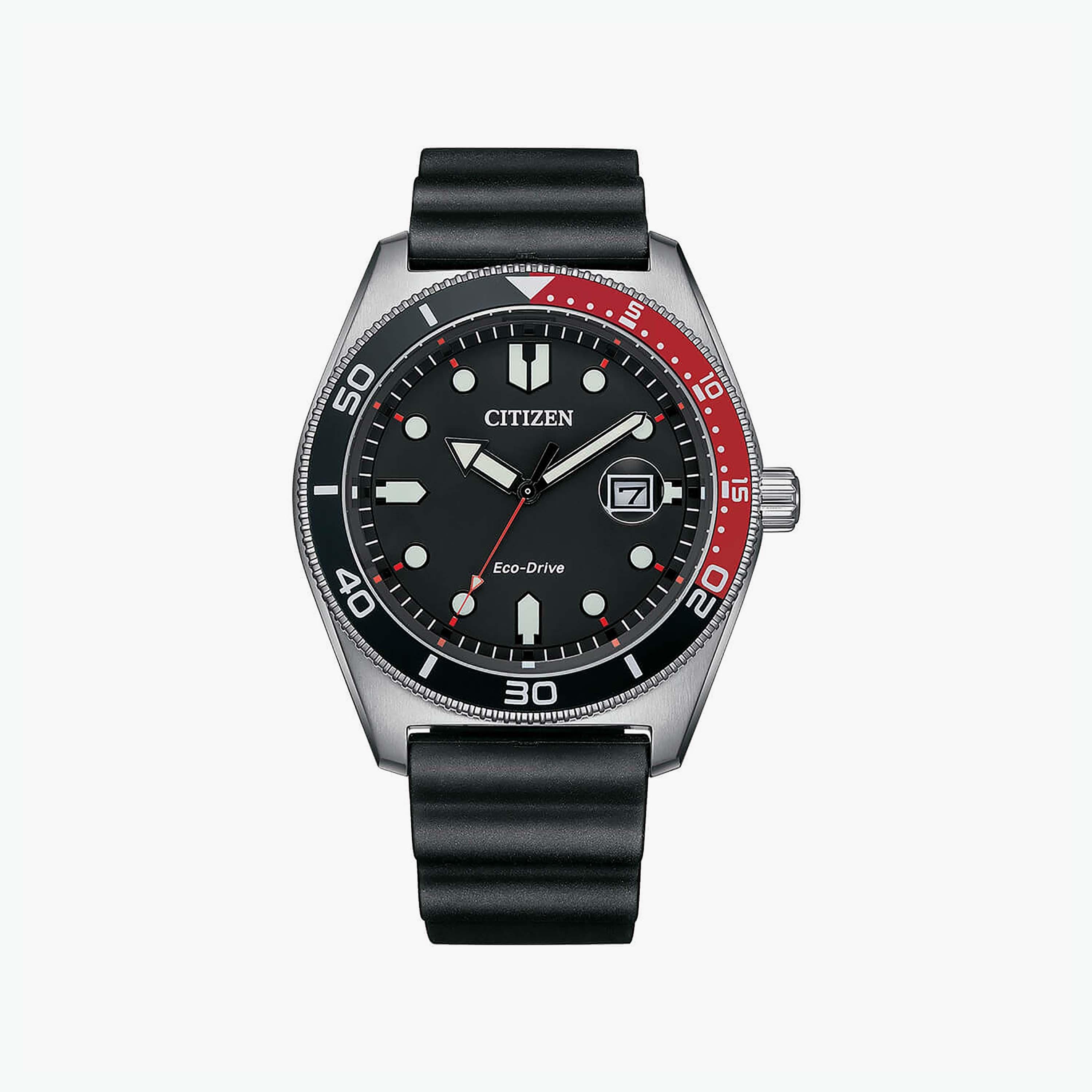 ساعة سيتيزن ايكو درايف للرجال ذو 43 ملم بلون اسود مع انالوج بسوار سيليكون | AW1769-10E-men-watchesandjewellery-watches-image-1